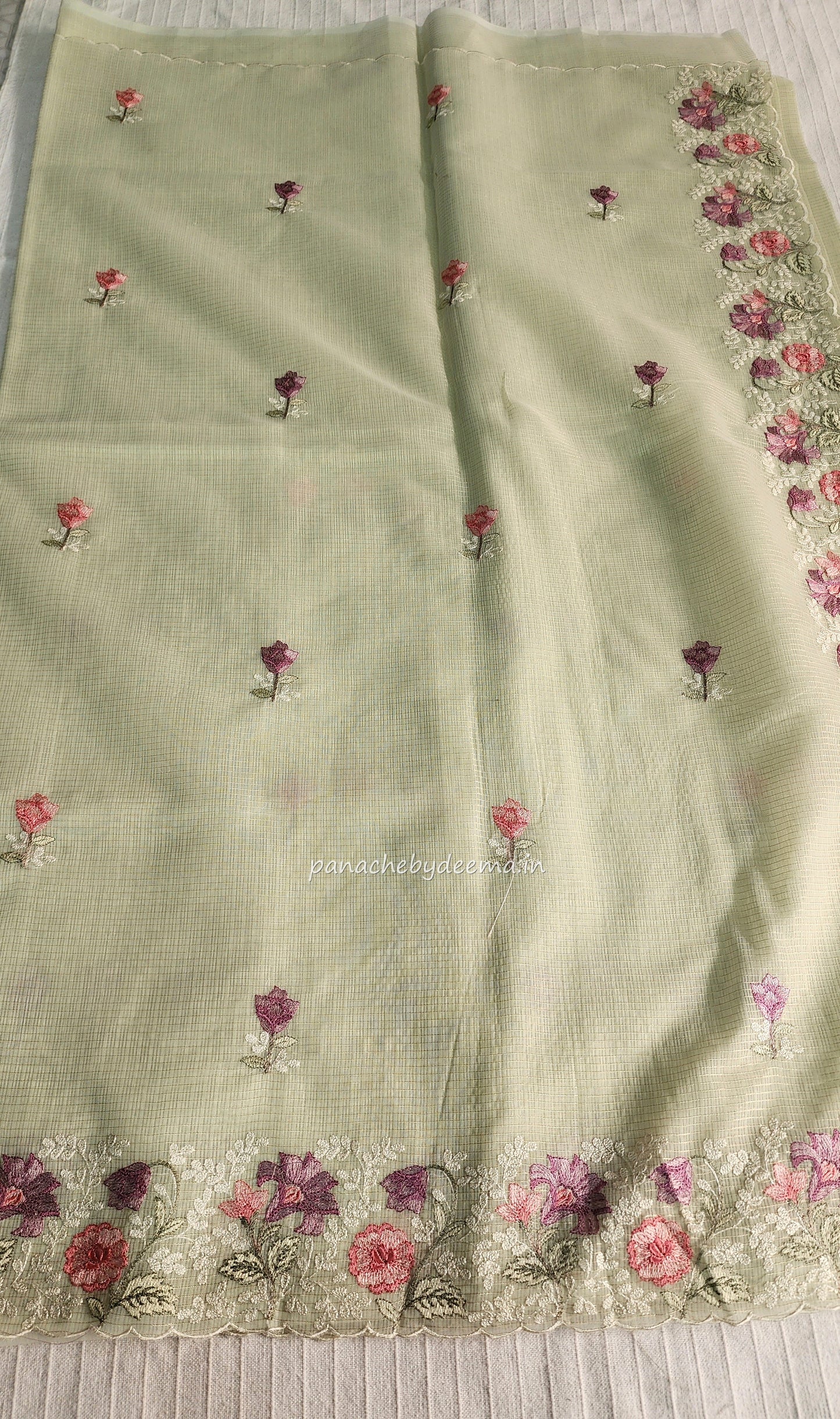 Kota saree with embroidery and scalloped borders| Light green |KT2