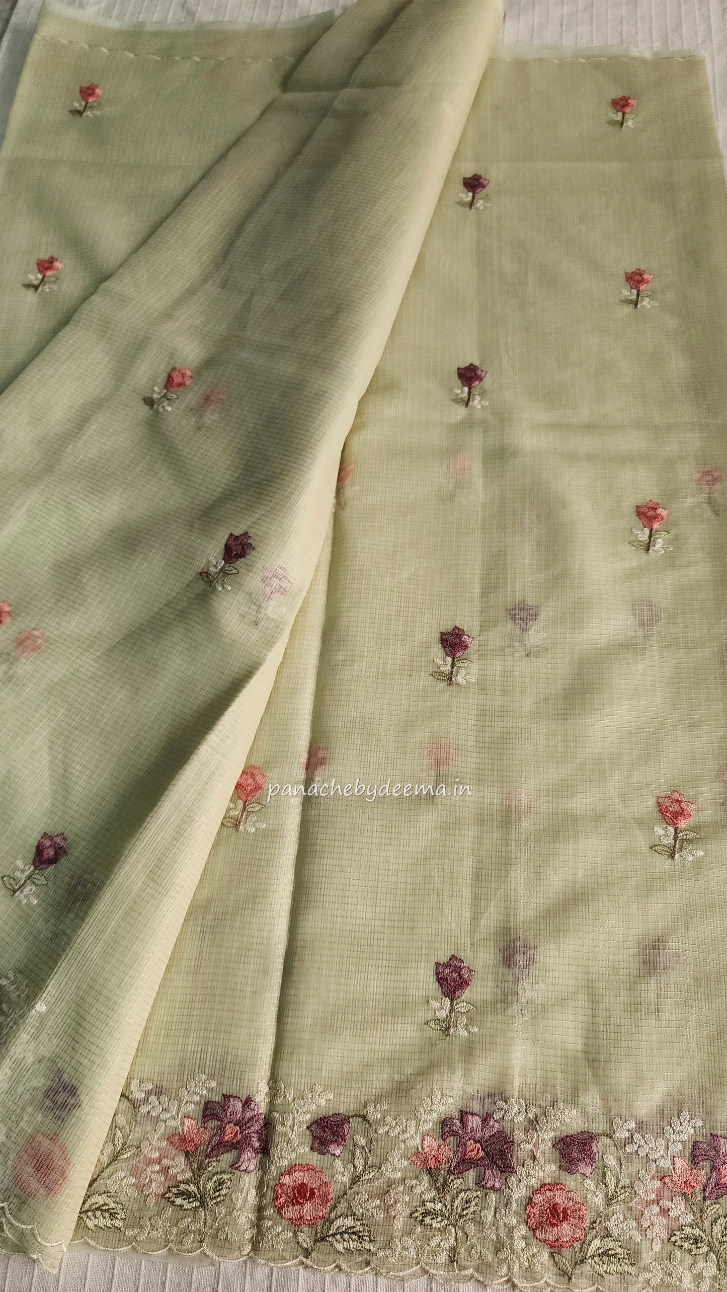 Kota saree with embroidery and scalloped borders| Light green |KT2