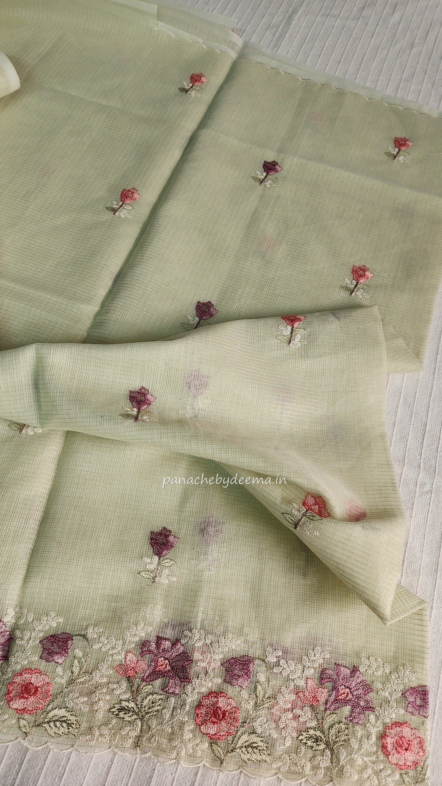Kota saree with embroidery and scalloped borders| Light green |KT2