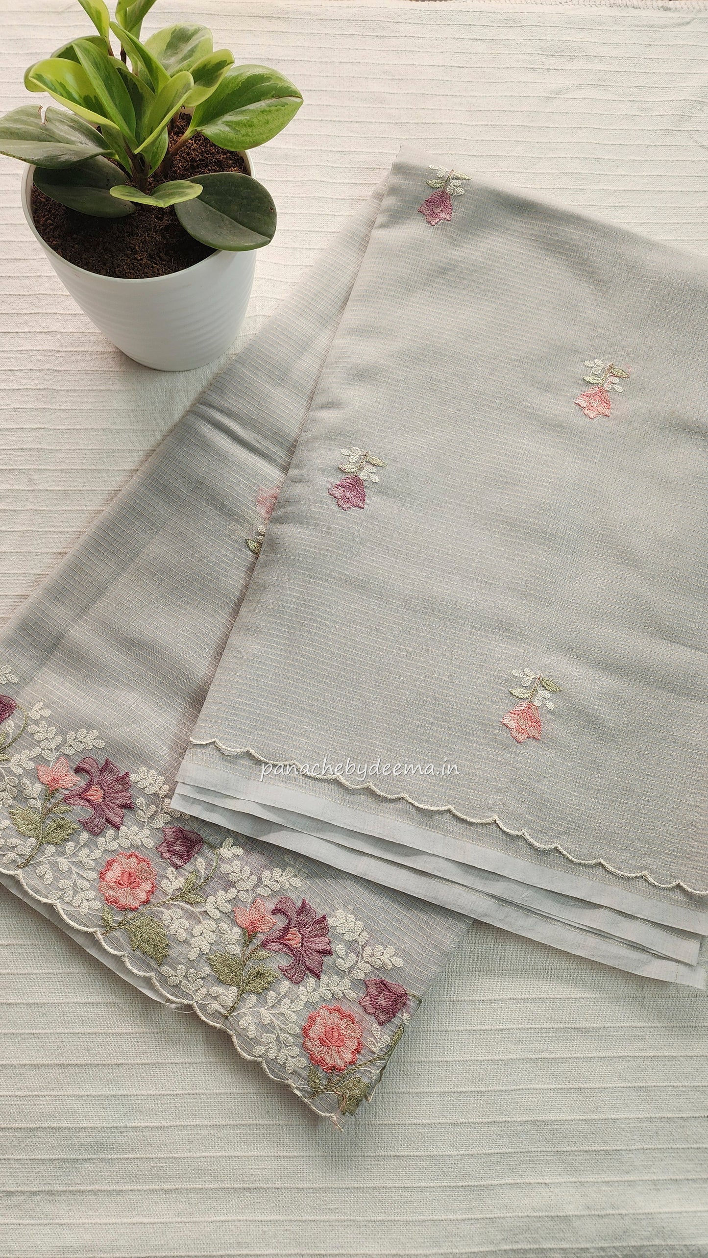Kota saree with embroidery and scalloped borders| Powder blue |KT3