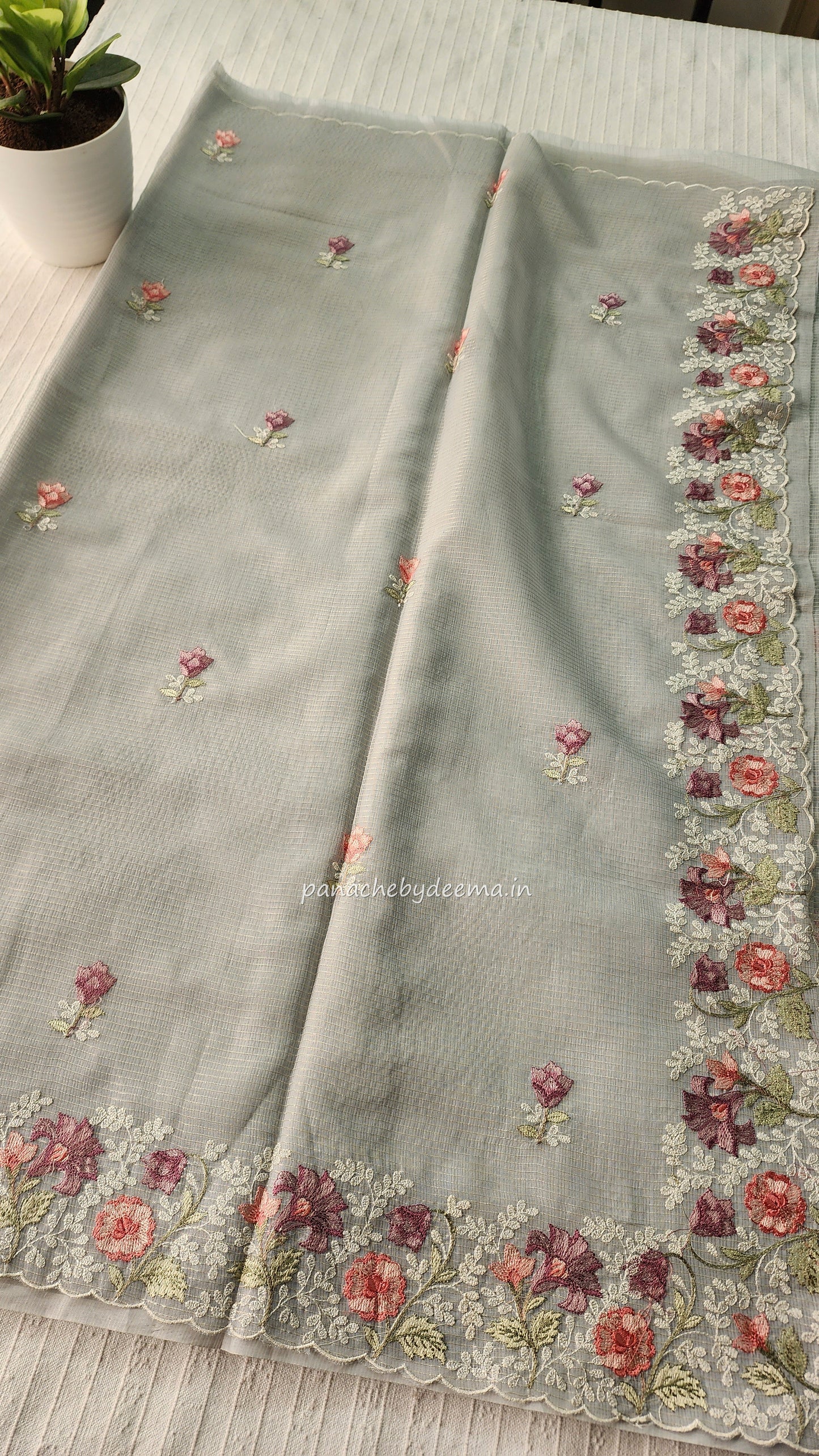 Kota saree with embroidery and scalloped borders| Powder blue |KT3