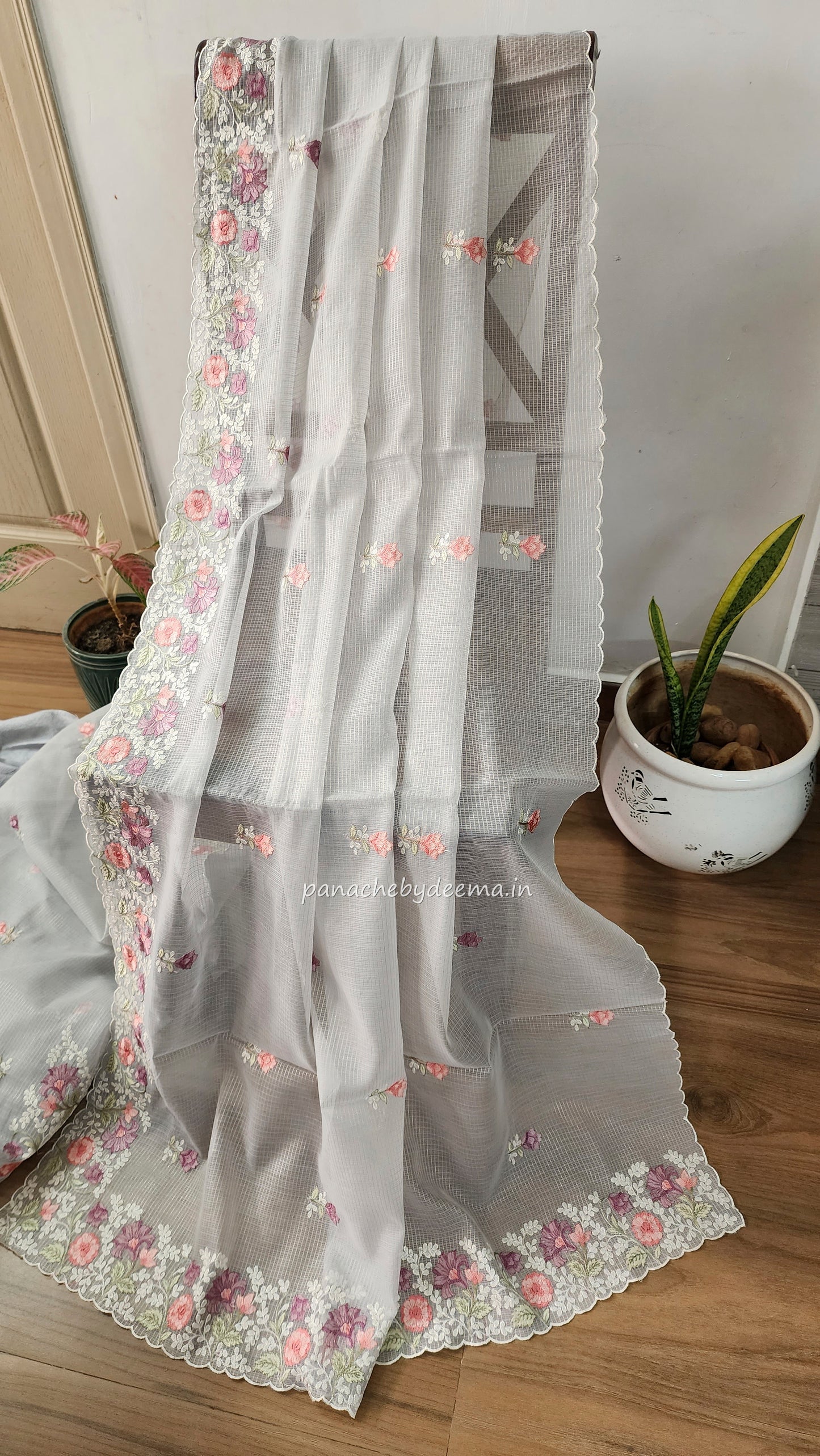 Kota saree with embroidery and scalloped borders| Powder blue |KT3