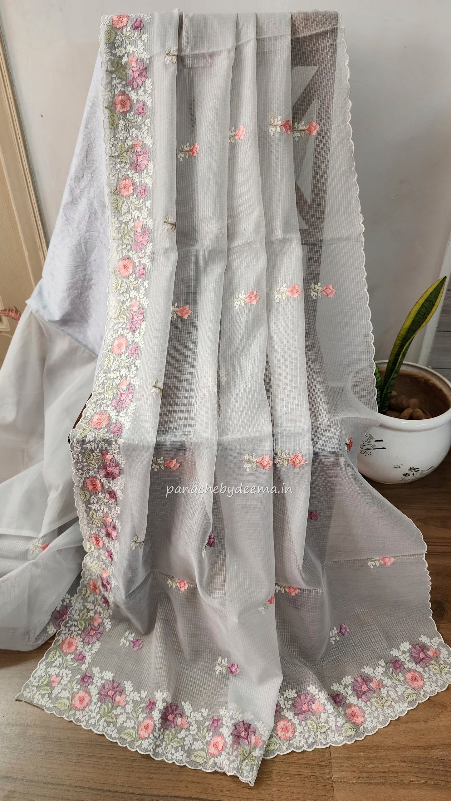 Kota saree with embroidery and scalloped borders| Powder blue |KT3