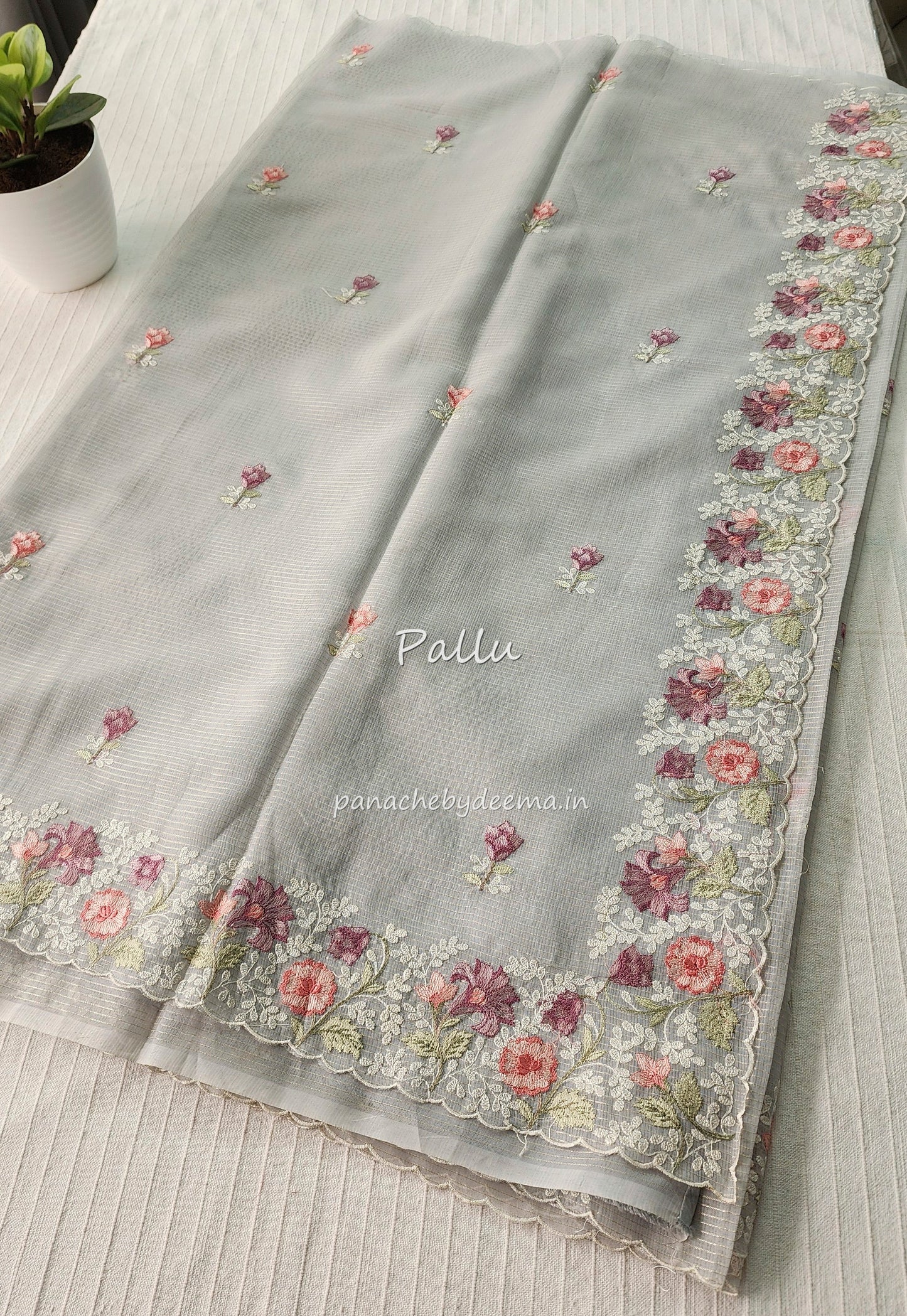 Kota saree with embroidery and scalloped borders| Powder blue |KT3