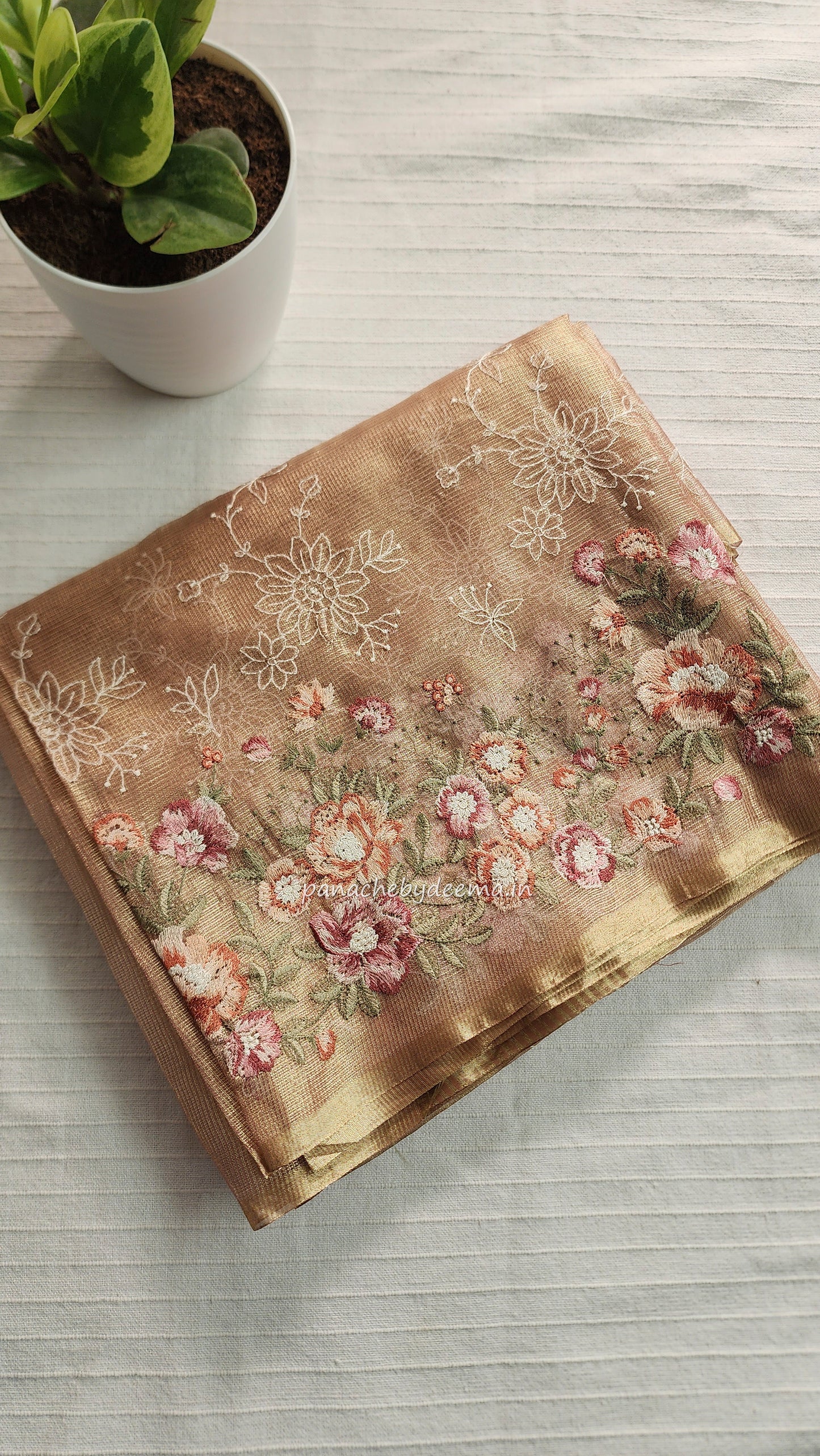 Tissue saree with embroidery |Light Pink |Tis3