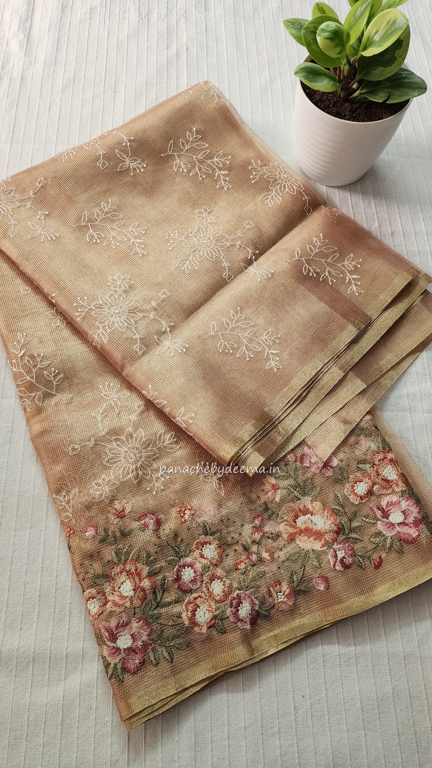 Tissue saree with embroidery |Light Pink |Tis3