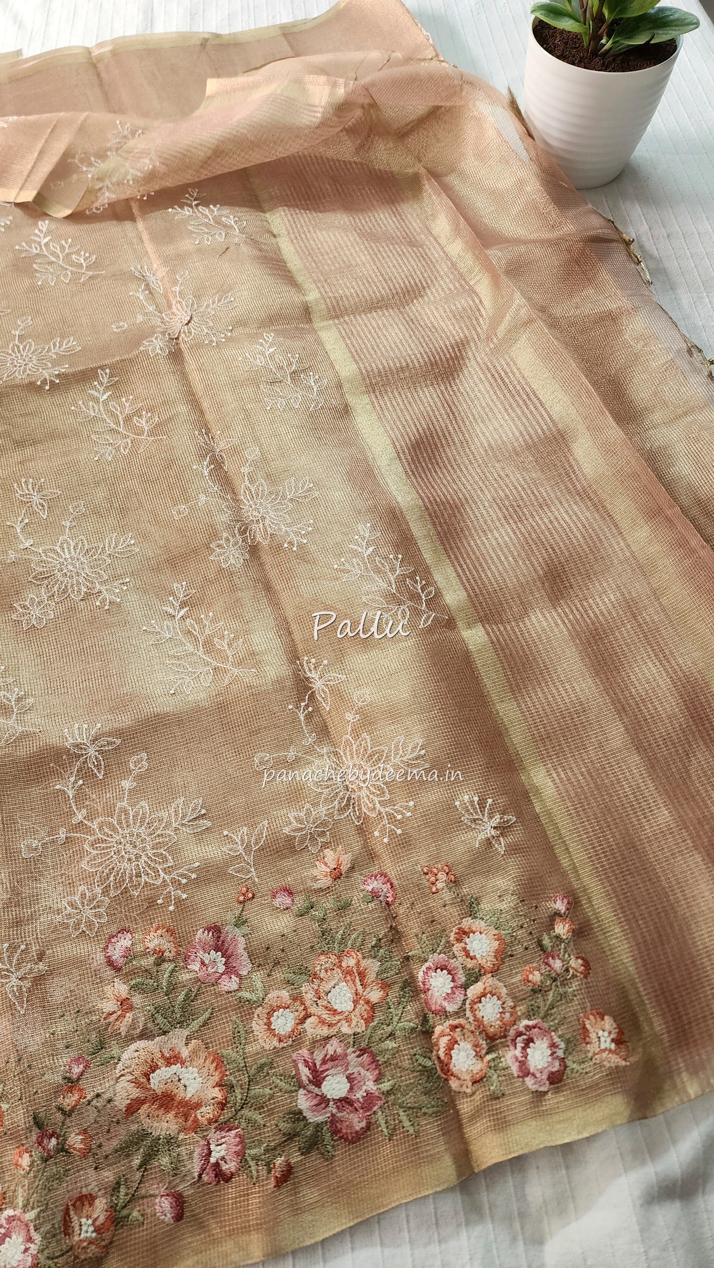 Tissue saree with embroidery |Light Pink |Tis3