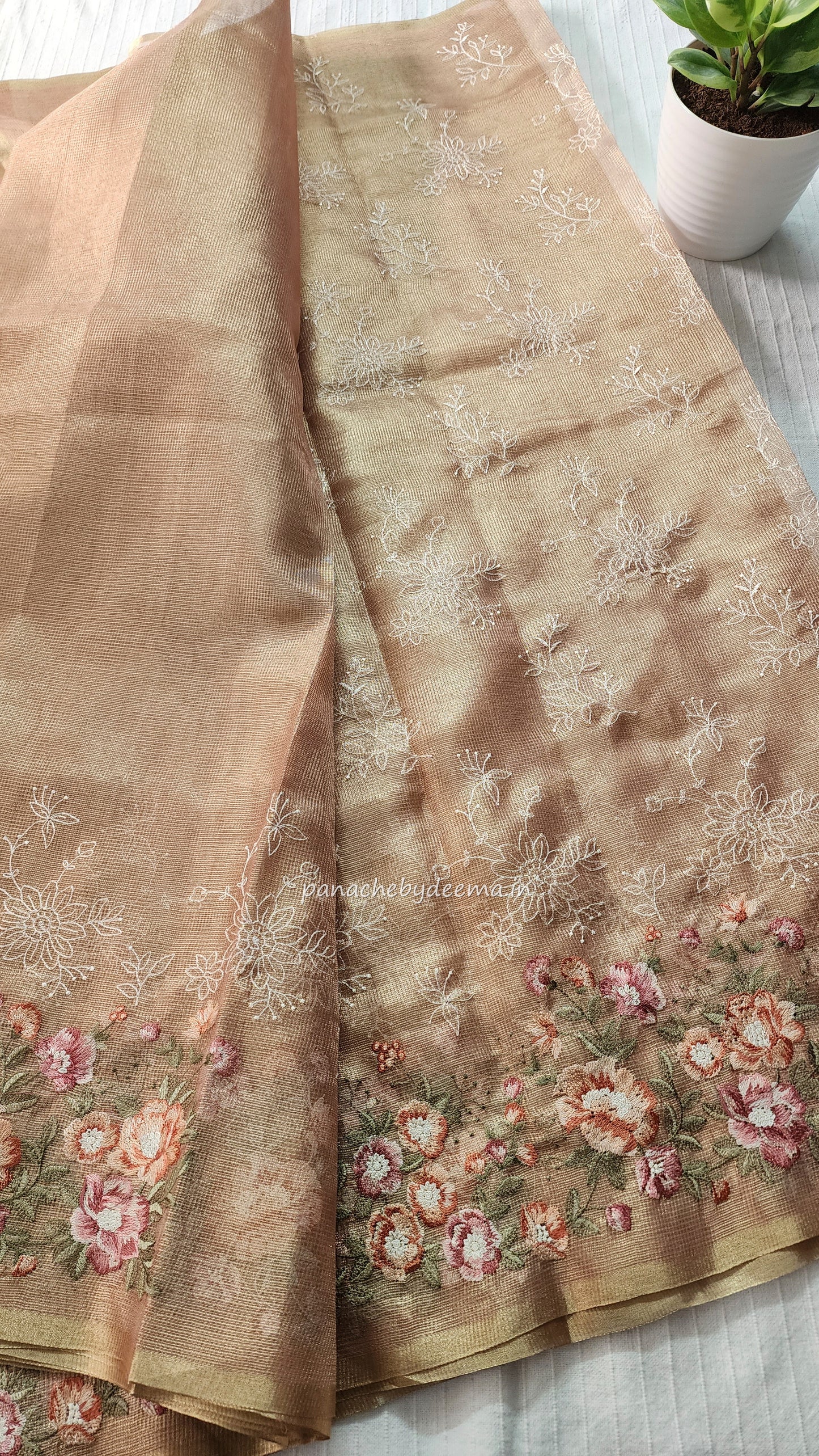 Tissue saree with embroidery |Light Pink |Tis3