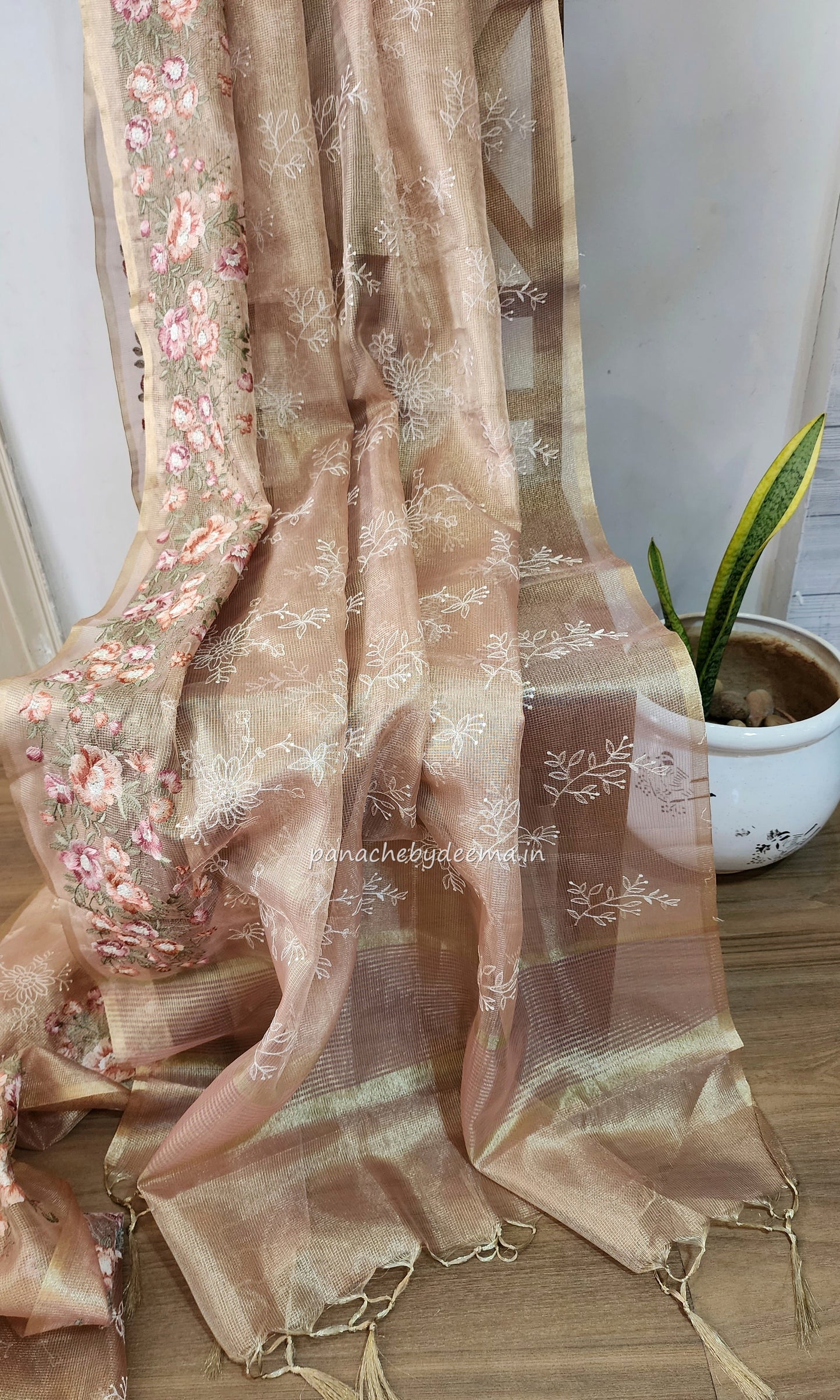 Tissue saree with embroidery |Light Pink |Tis3