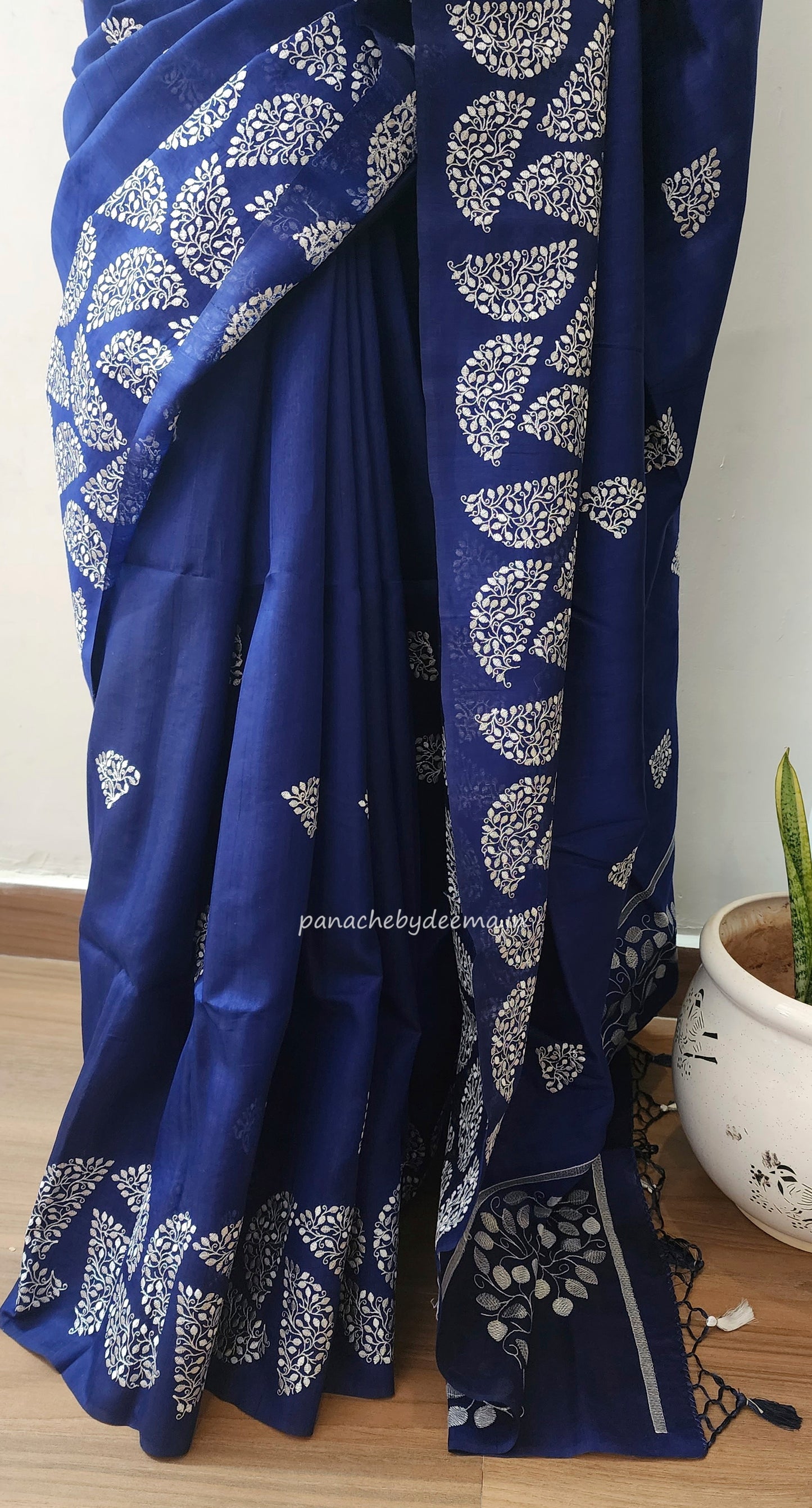 Matka silk designer saree with embroidery | Dark blue | SC4