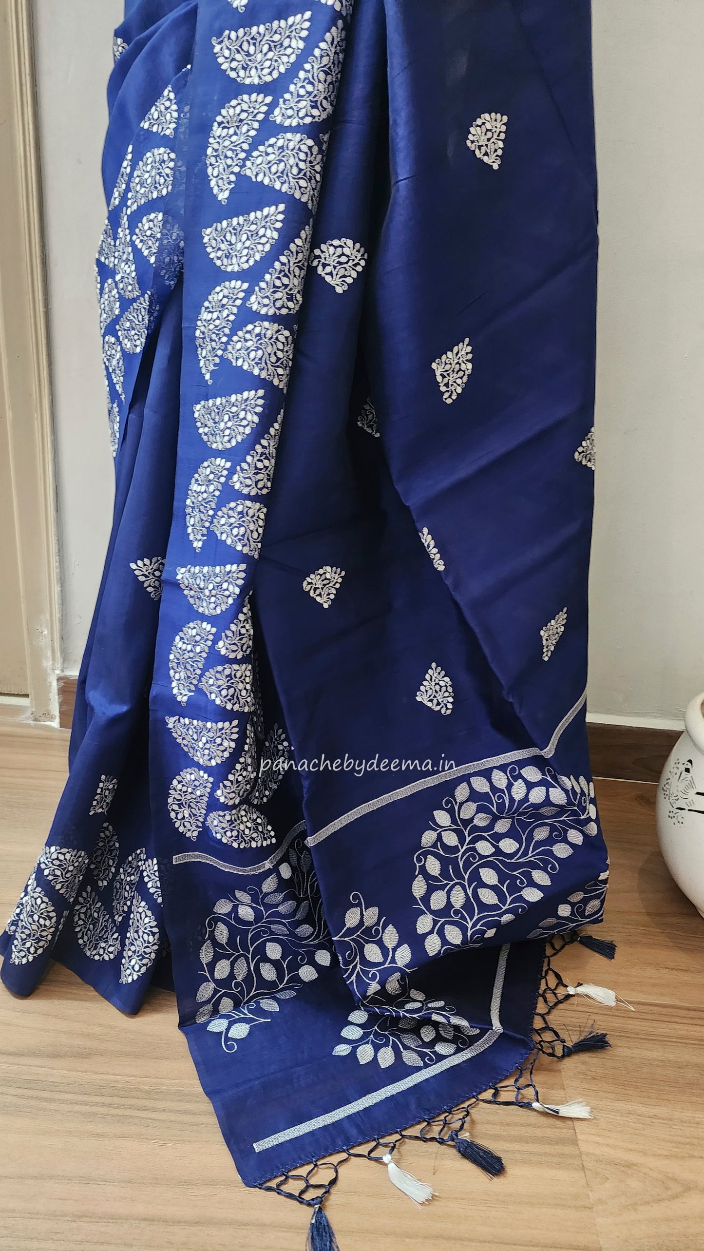Matka silk designer saree with embroidery | Dark blue | SC4