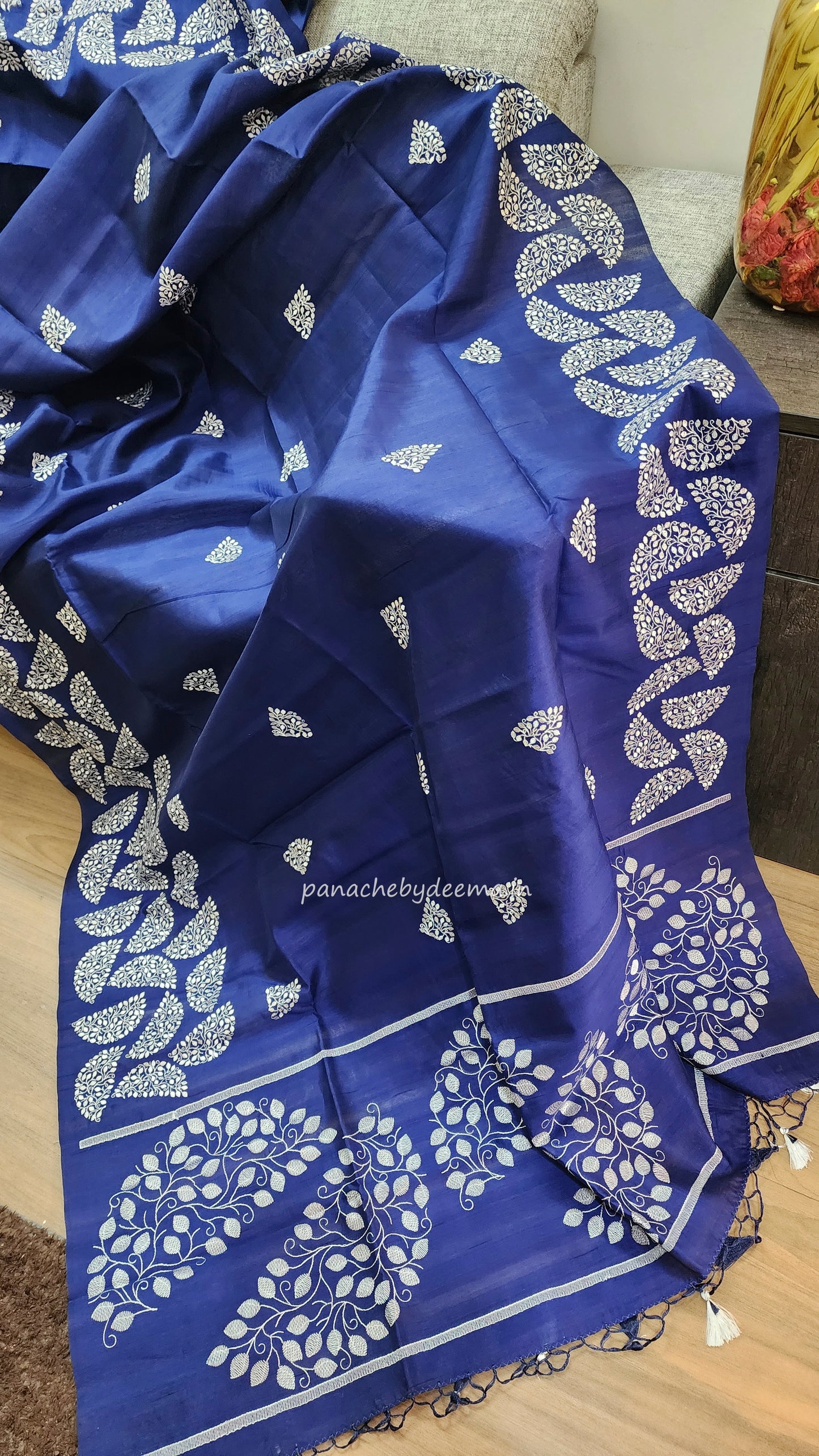 Matka silk designer saree with embroidery | Dark blue | SC4