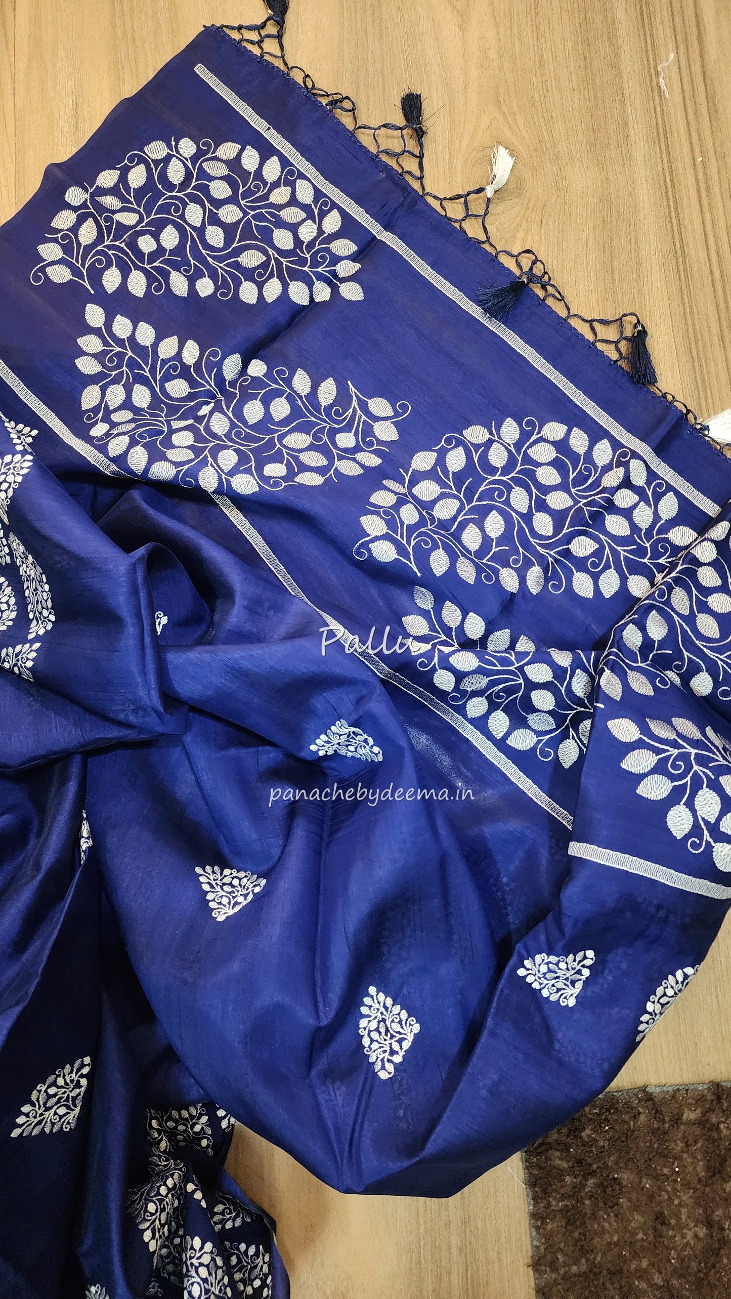 Matka silk designer saree with embroidery | Dark blue | SC4