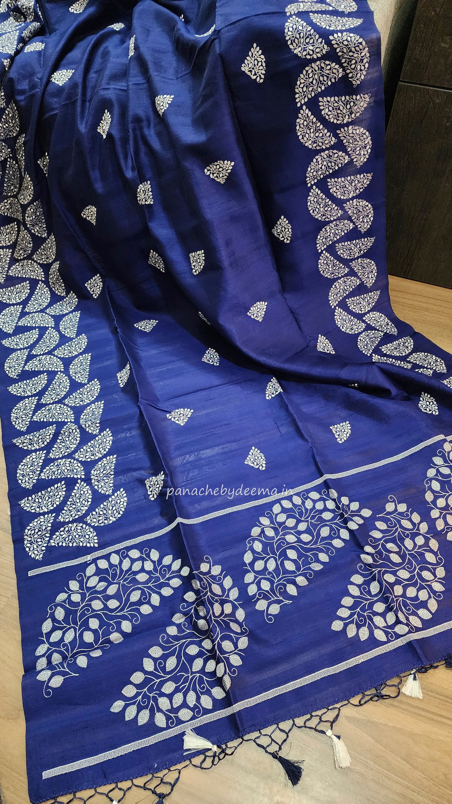Matka silk designer saree with embroidery | Dark blue | SC4