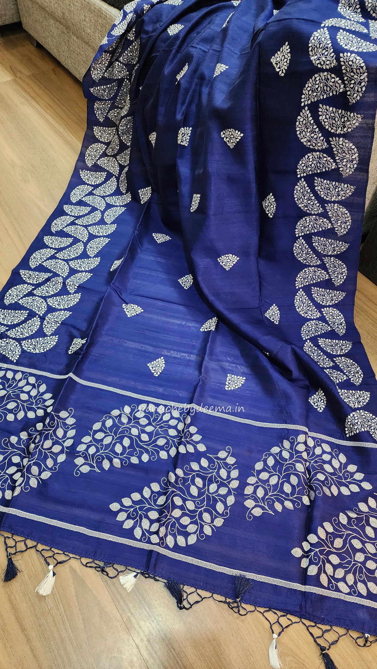 Matka silk designer saree with embroidery | Dark blue | SC4