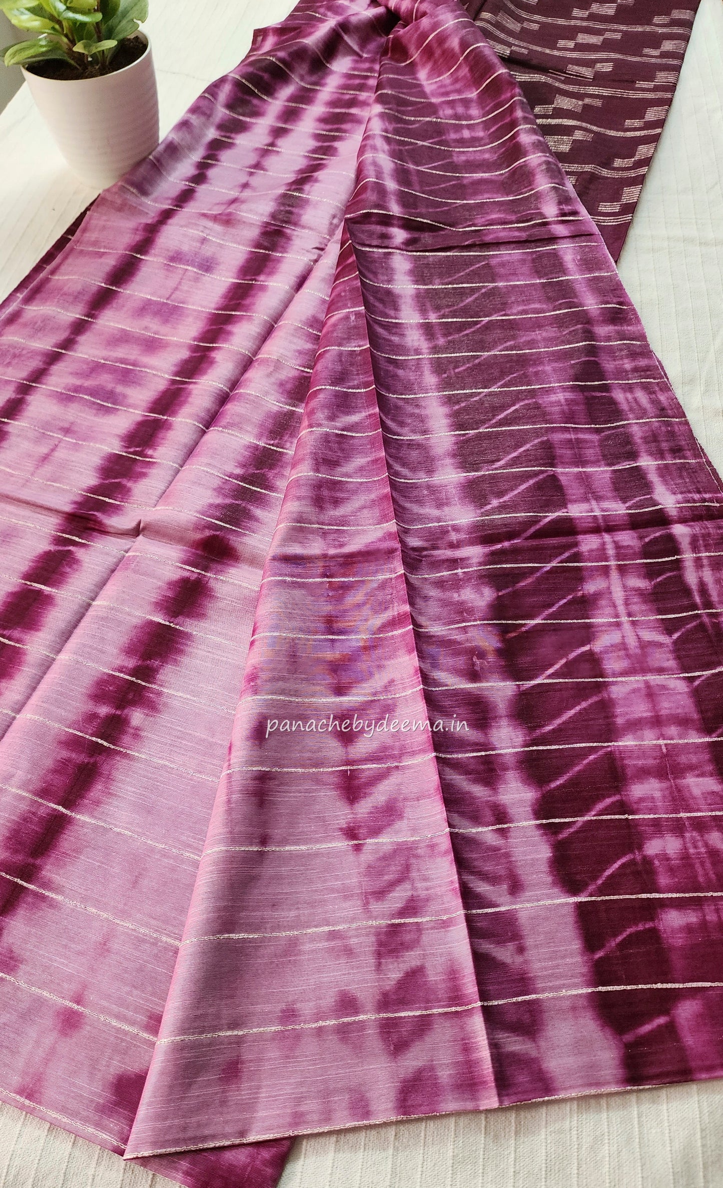 Semi tussar saree with shibori design | Purple | D16