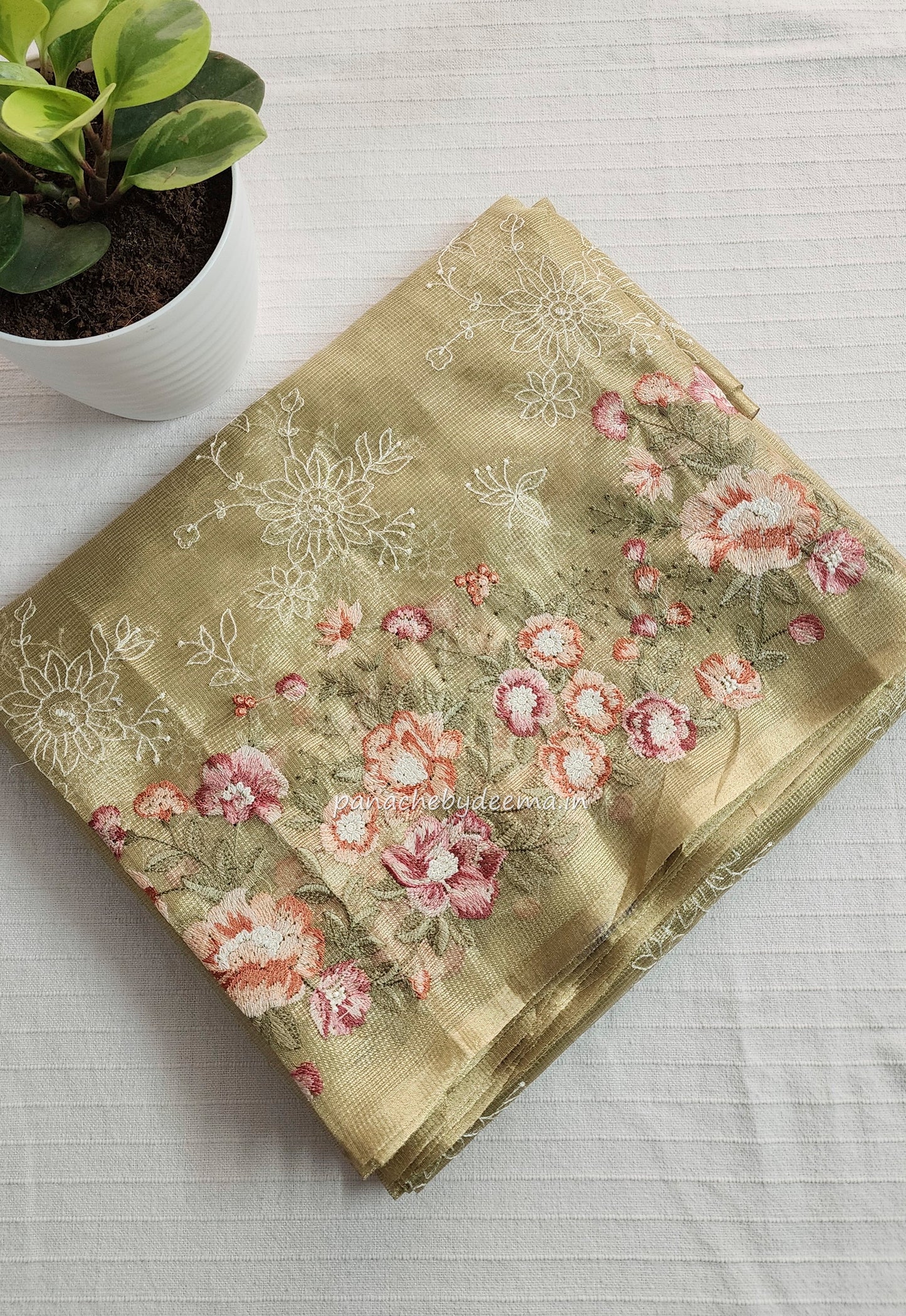 Tissue saree with embroidery | green |Tis2