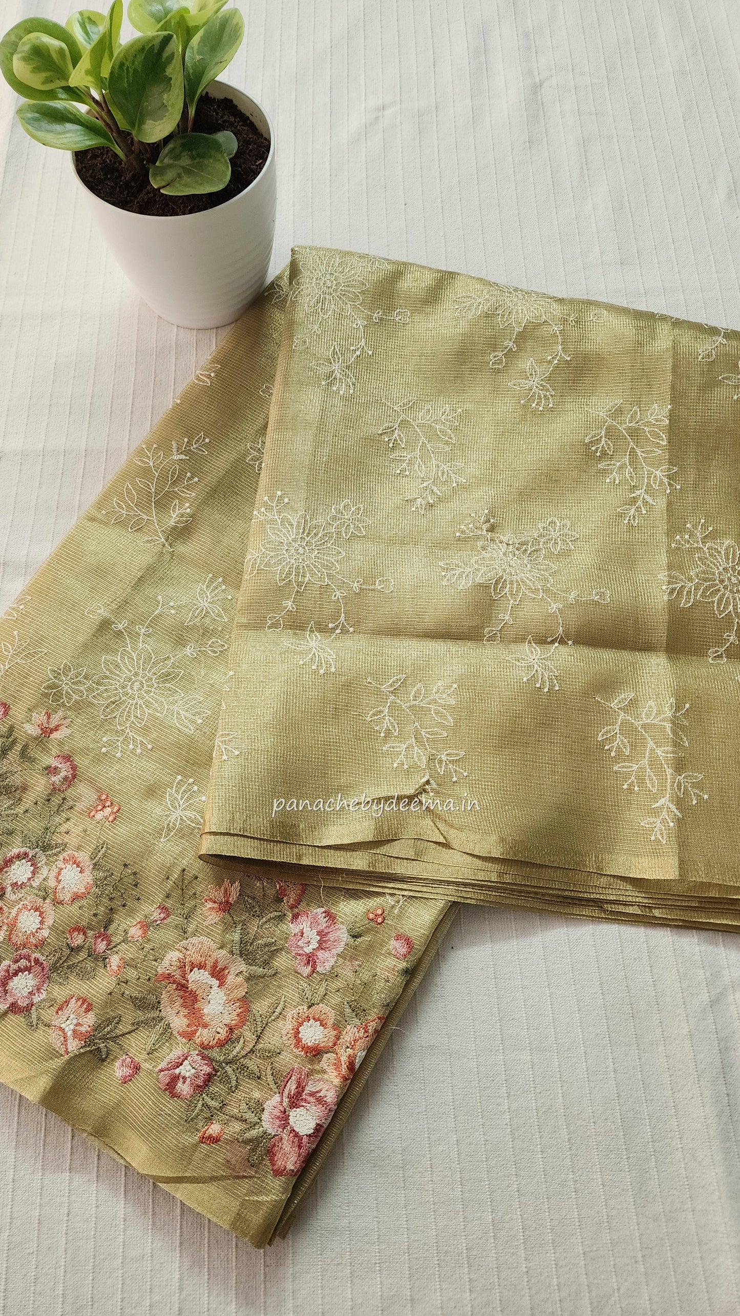 Tissue saree with embroidery | green |Tis2