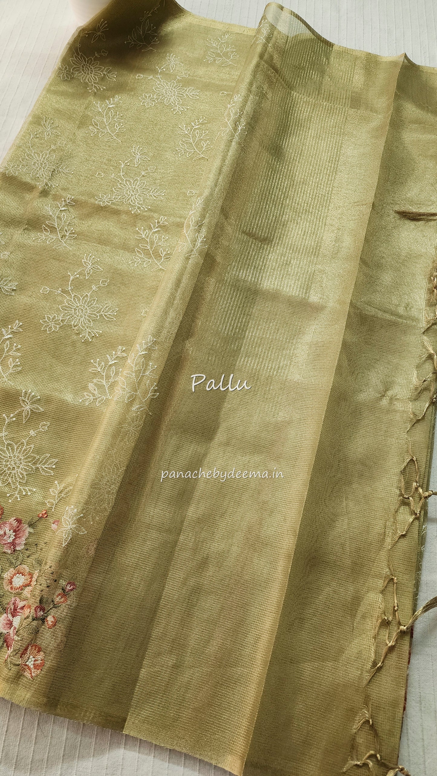 Tissue saree with embroidery | green |Tis2