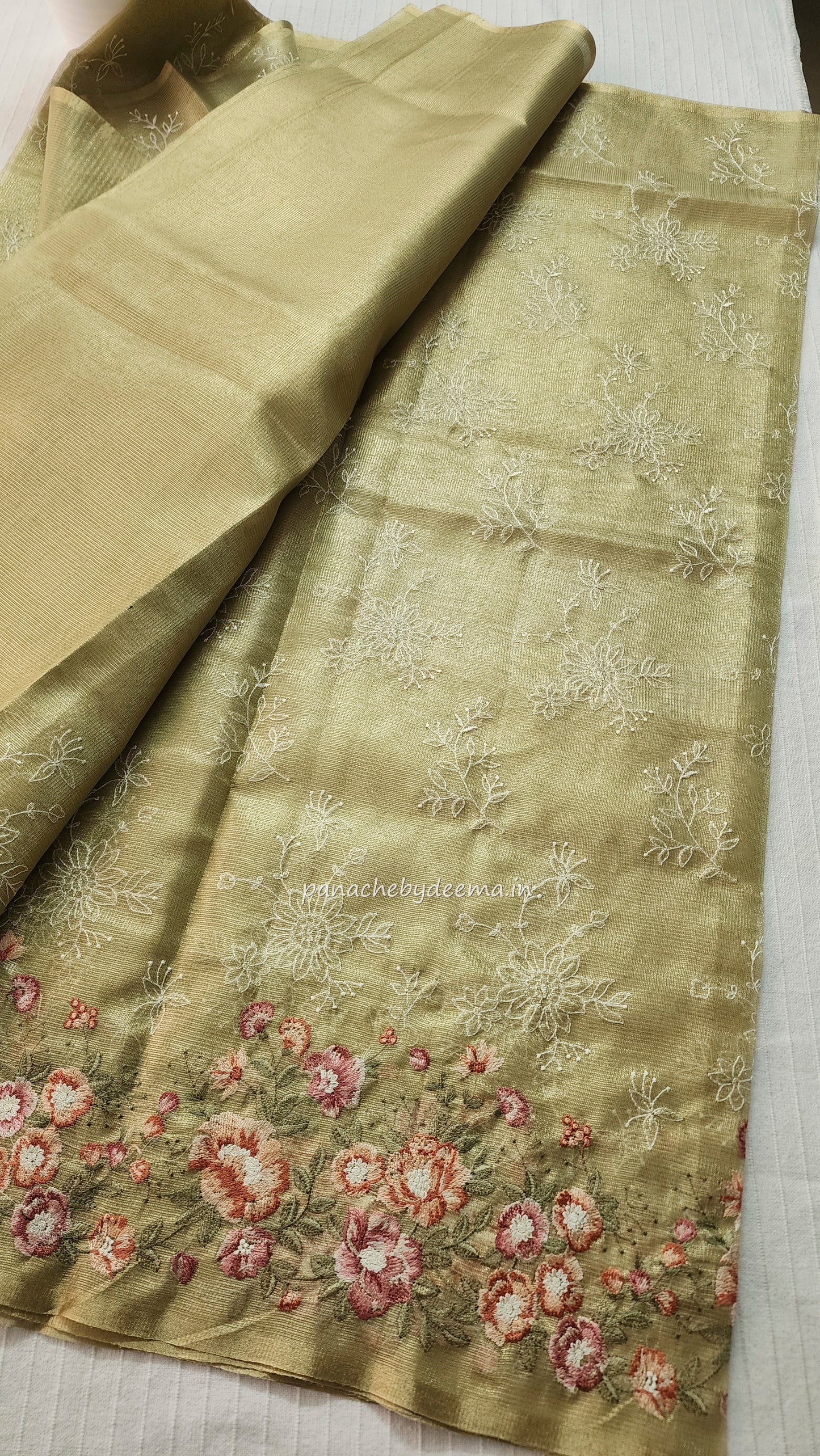 Tissue saree with embroidery | green |Tis2