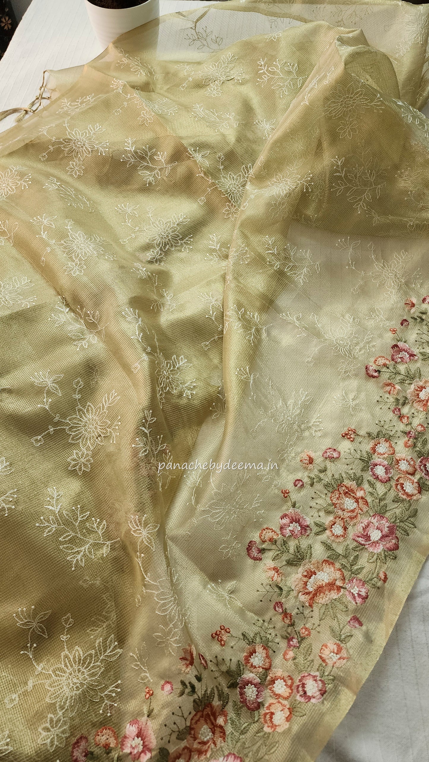 Tissue saree with embroidery | green |Tis2