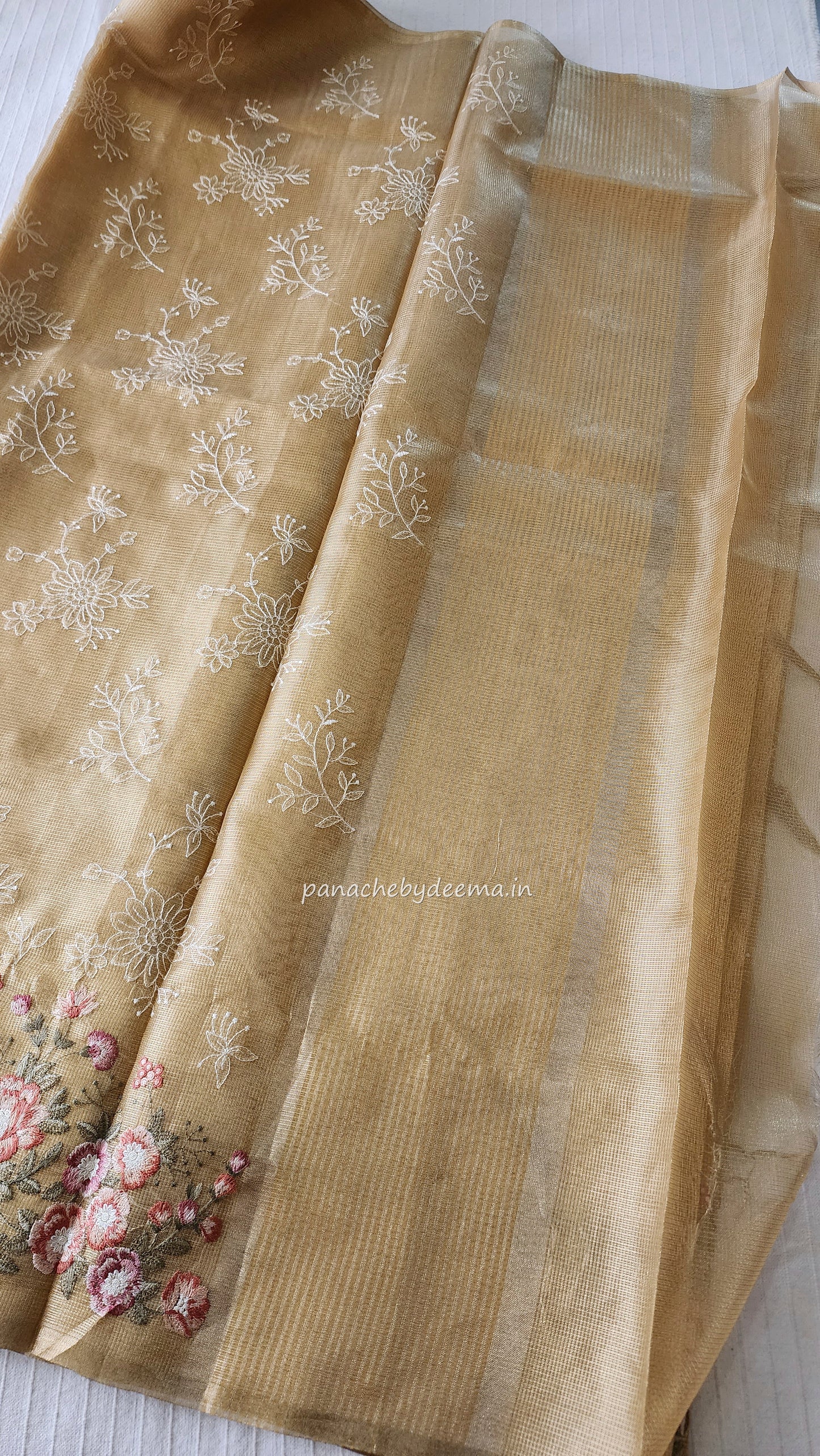 Tissue saree with embroidery | Golden yellow|Tis4