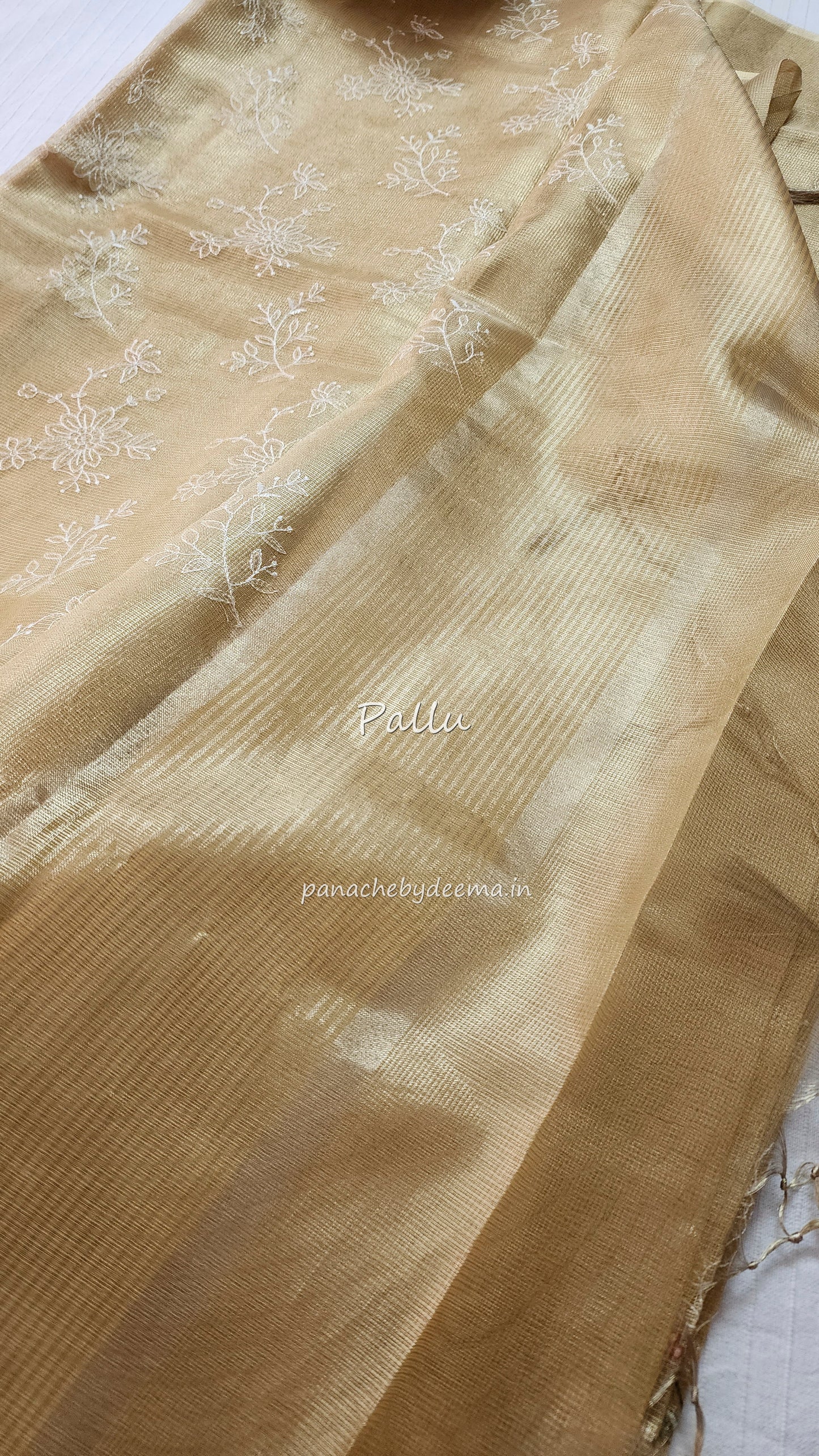Tissue saree with embroidery | Golden yellow|Tis4