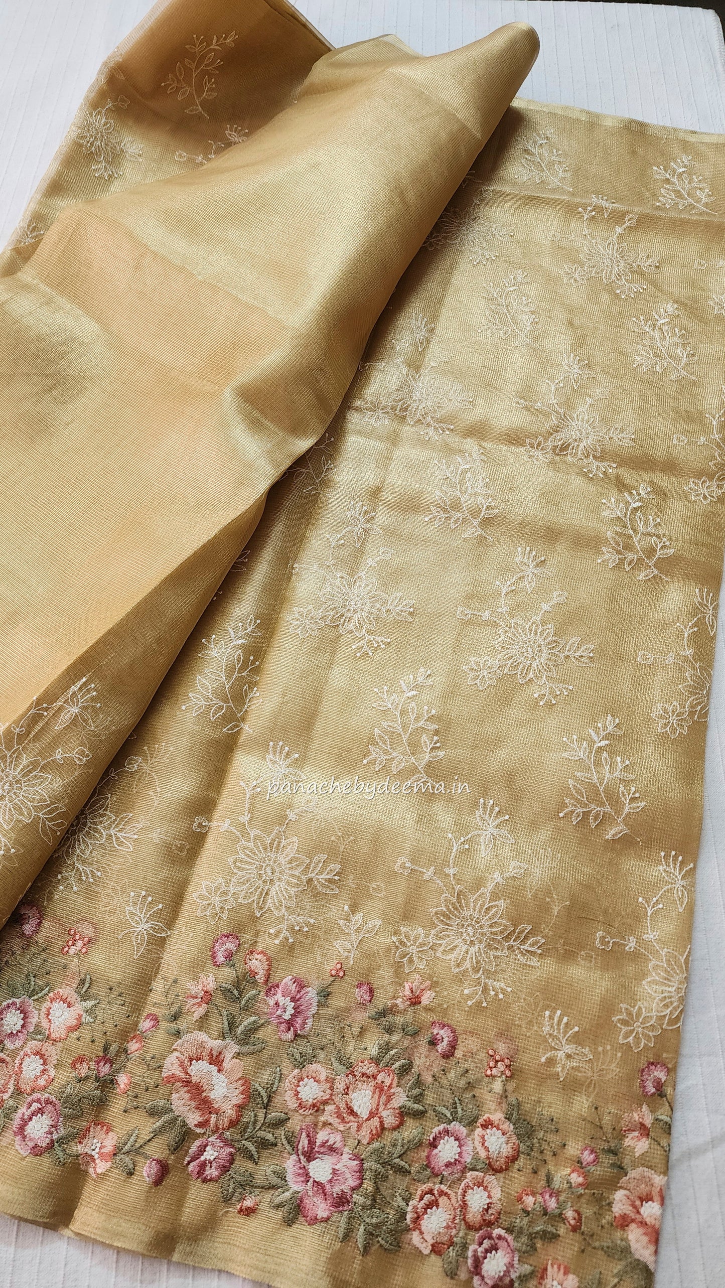 Tissue saree with embroidery | Golden yellow|Tis4