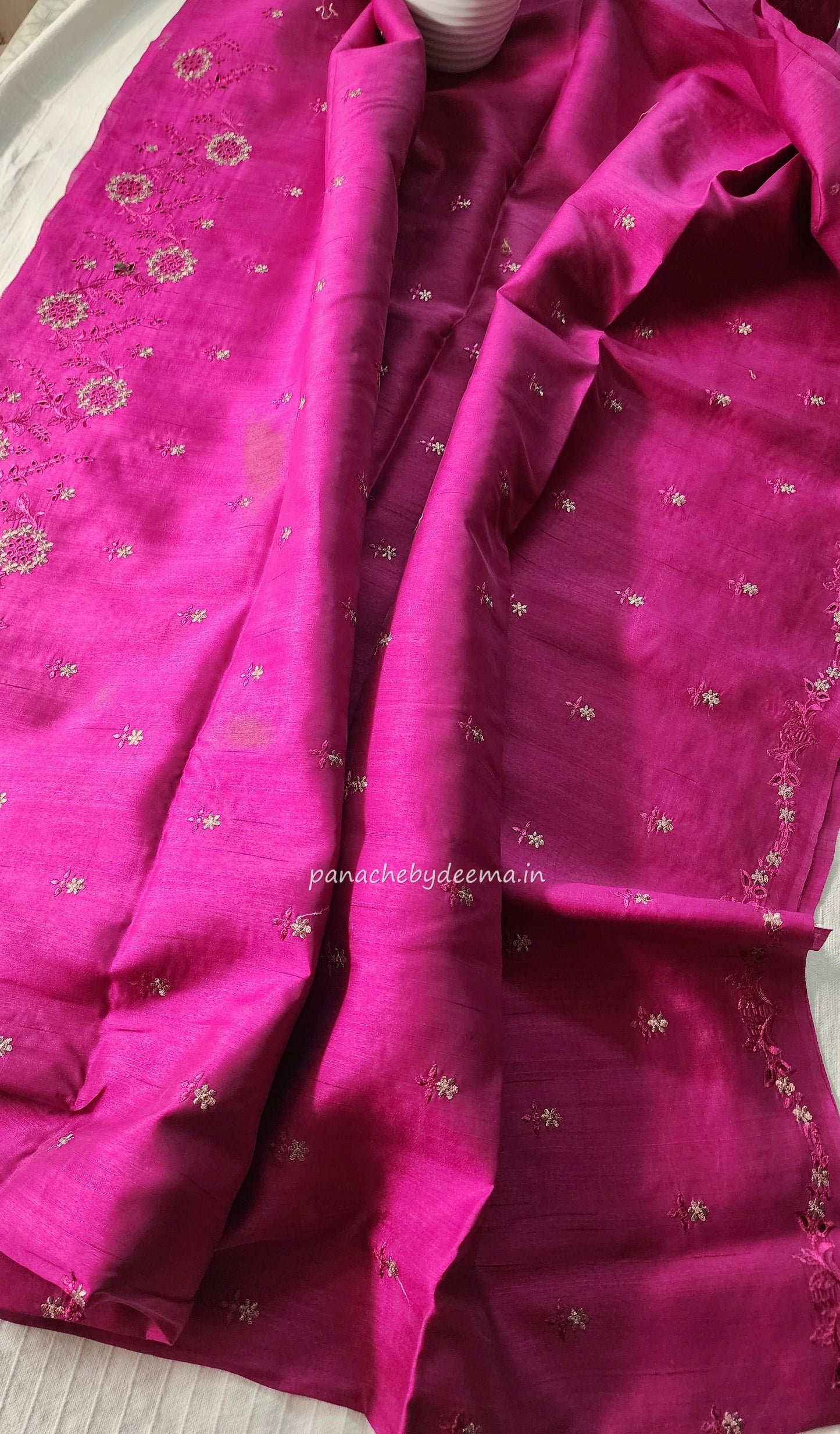 Matka silk designer saree with cut work borders and embroidery | Majenta| M3