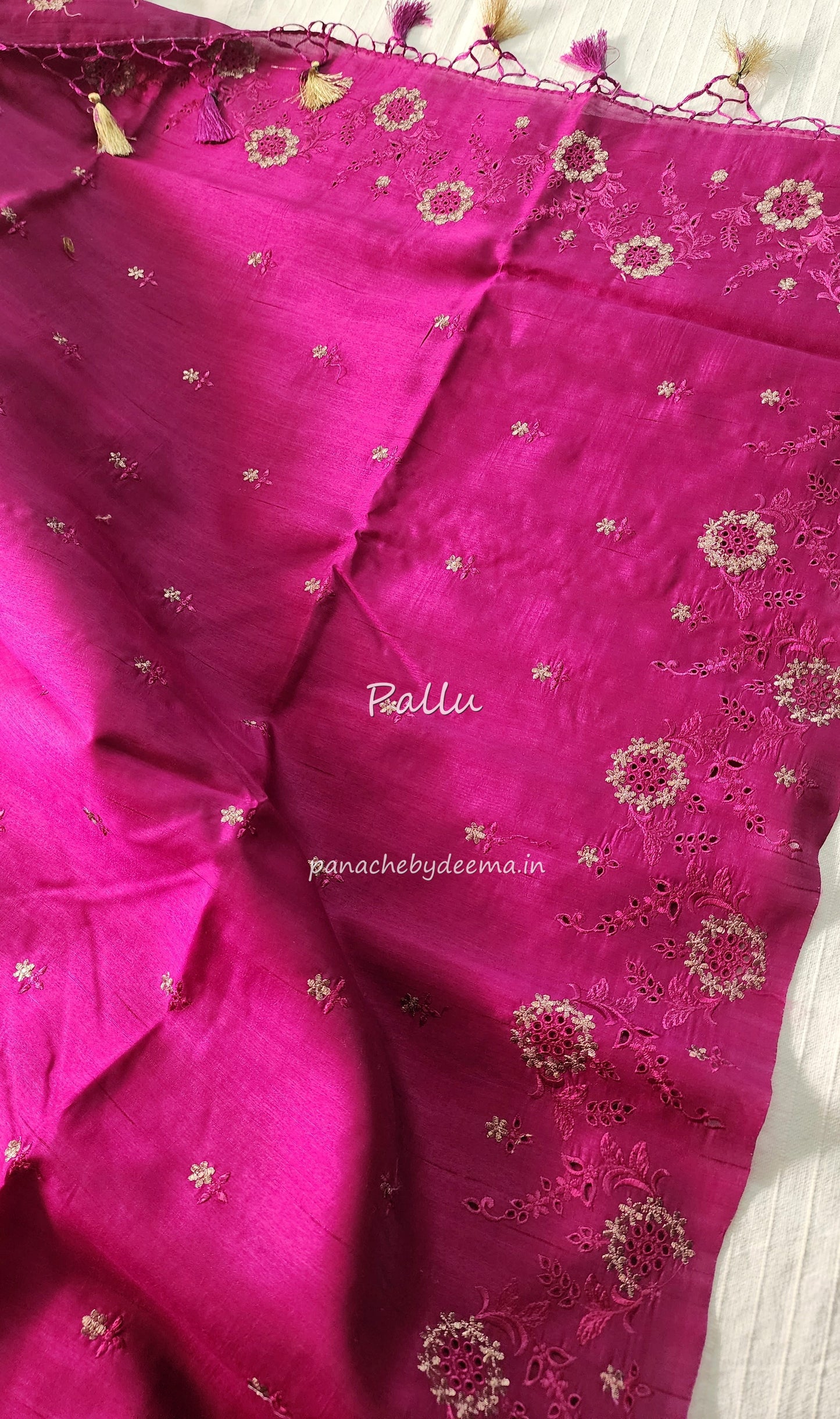Matka silk designer saree with cut work borders and embroidery | Majenta| M3