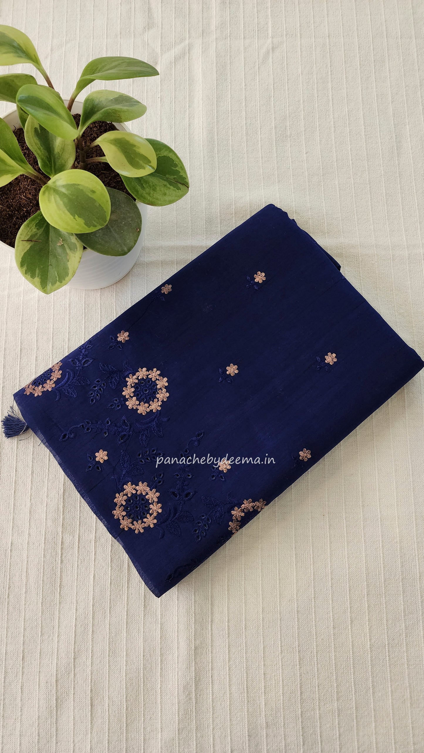 Matka silk designer saree with cut work borders and embroidery | Dark Blue| M2