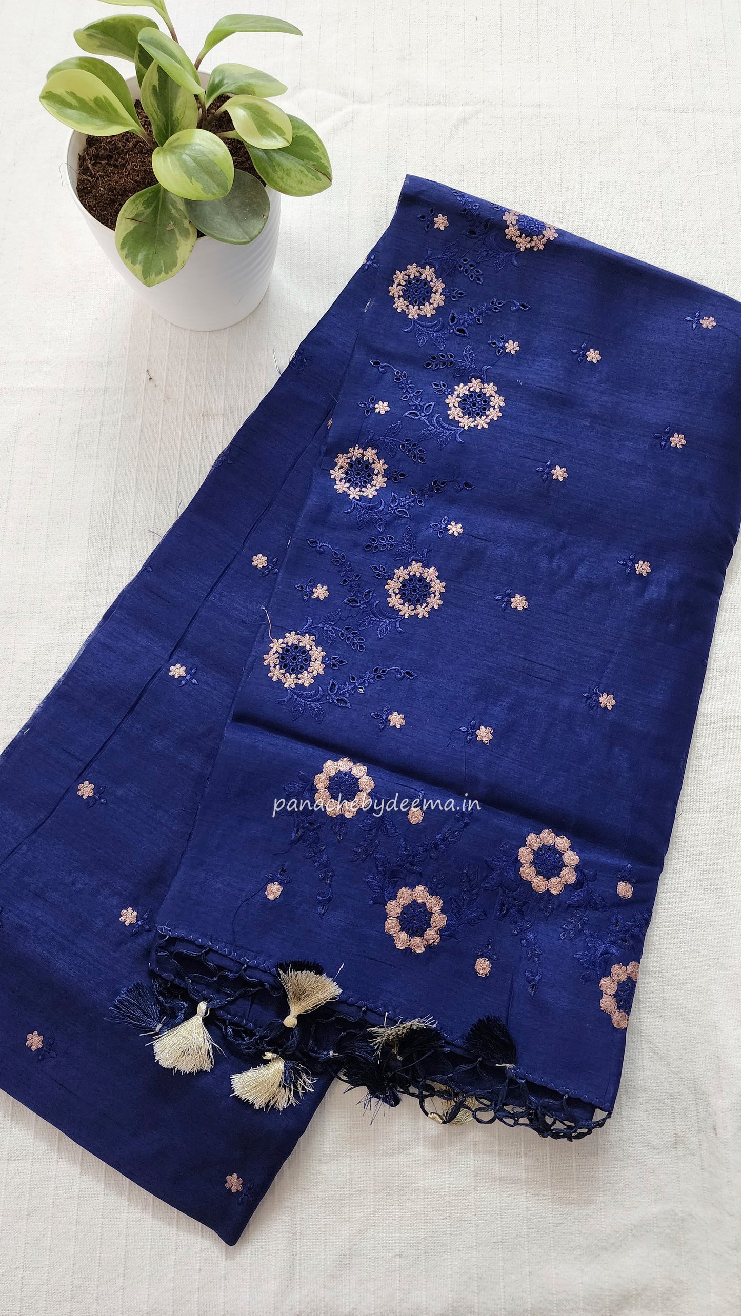 Matka silk designer saree with cut work borders and embroidery | Dark Blue| M2