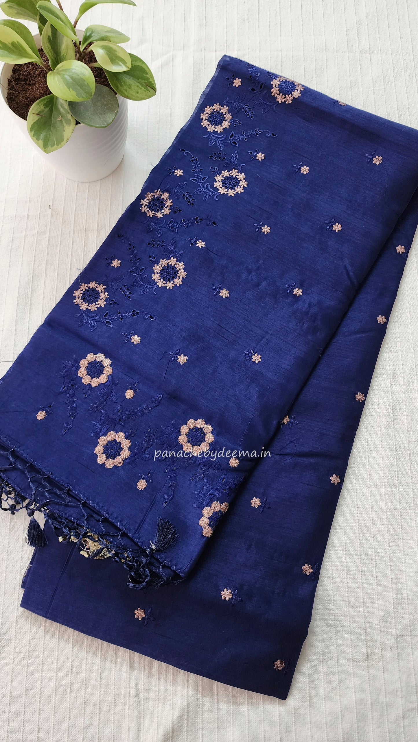 Matka silk designer saree with cut work borders and embroidery | Dark Blue| M2