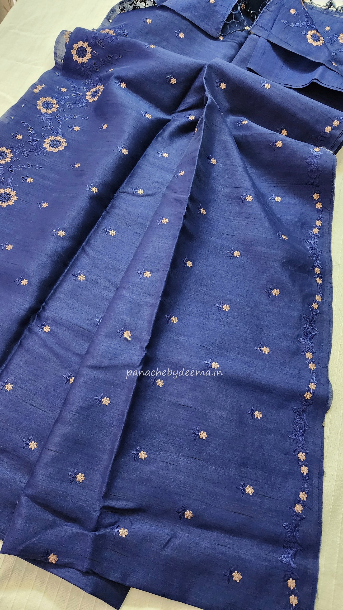 Matka silk designer saree with cut work borders and embroidery | Dark Blue| M2