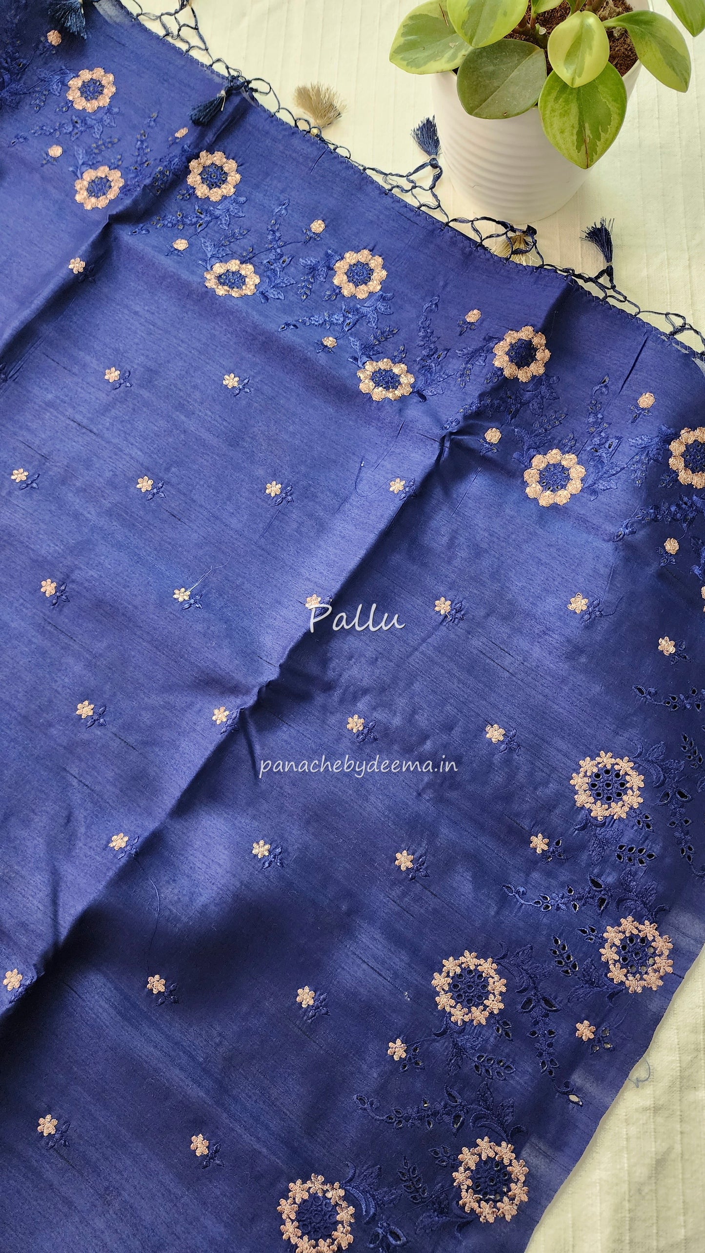 Matka silk designer saree with cut work borders and embroidery | Dark Blue| M2