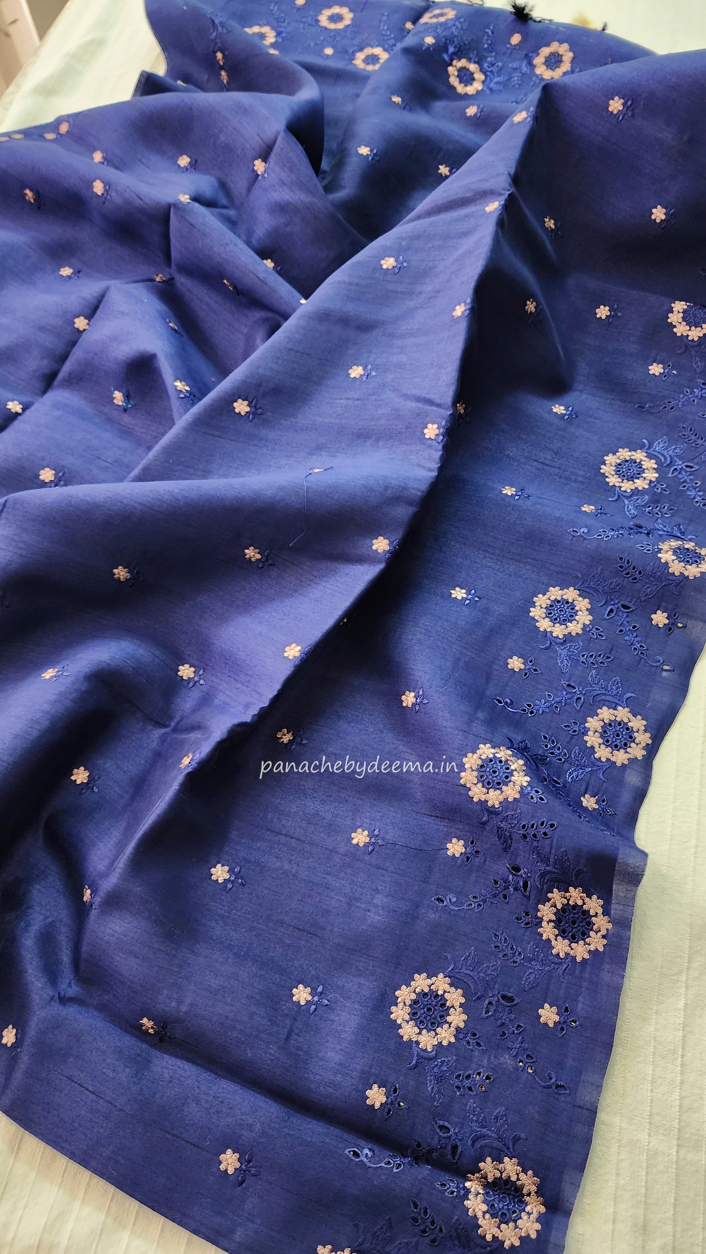 Matka silk designer saree with cut work borders and embroidery | Dark Blue| M2