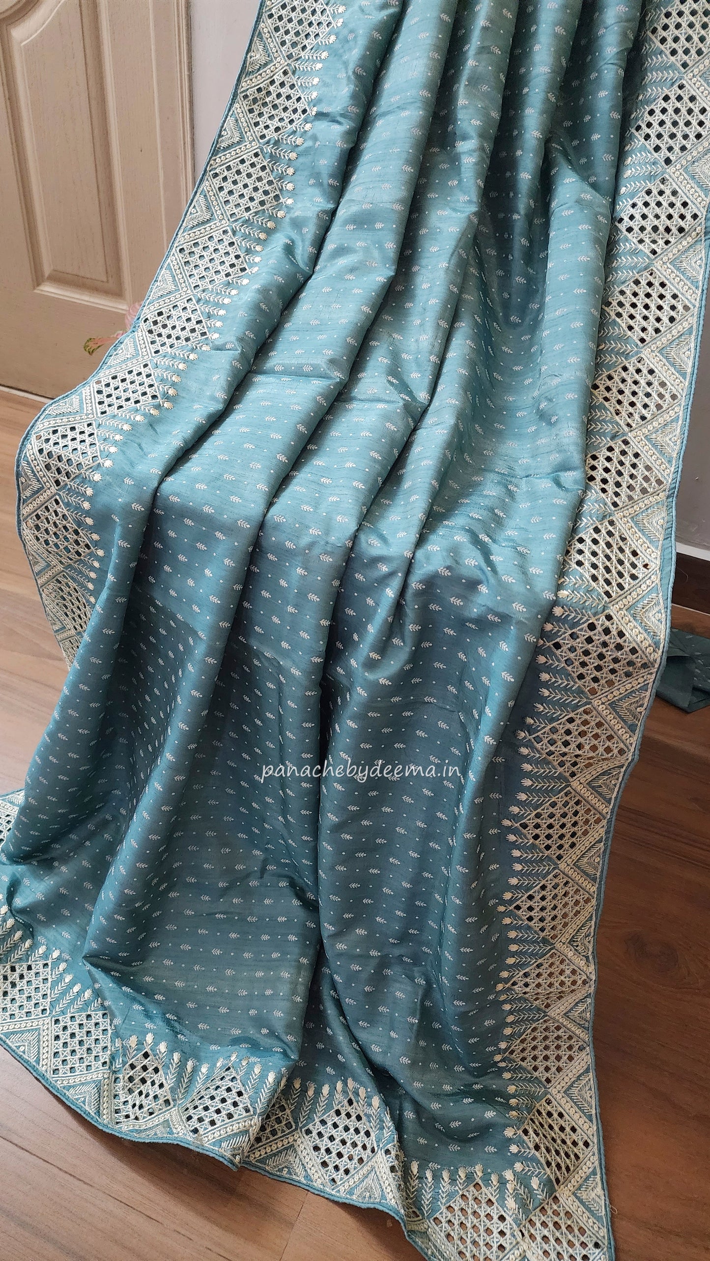 Soft flowy cut work saree with cut work borders | Dark sea green | CT111