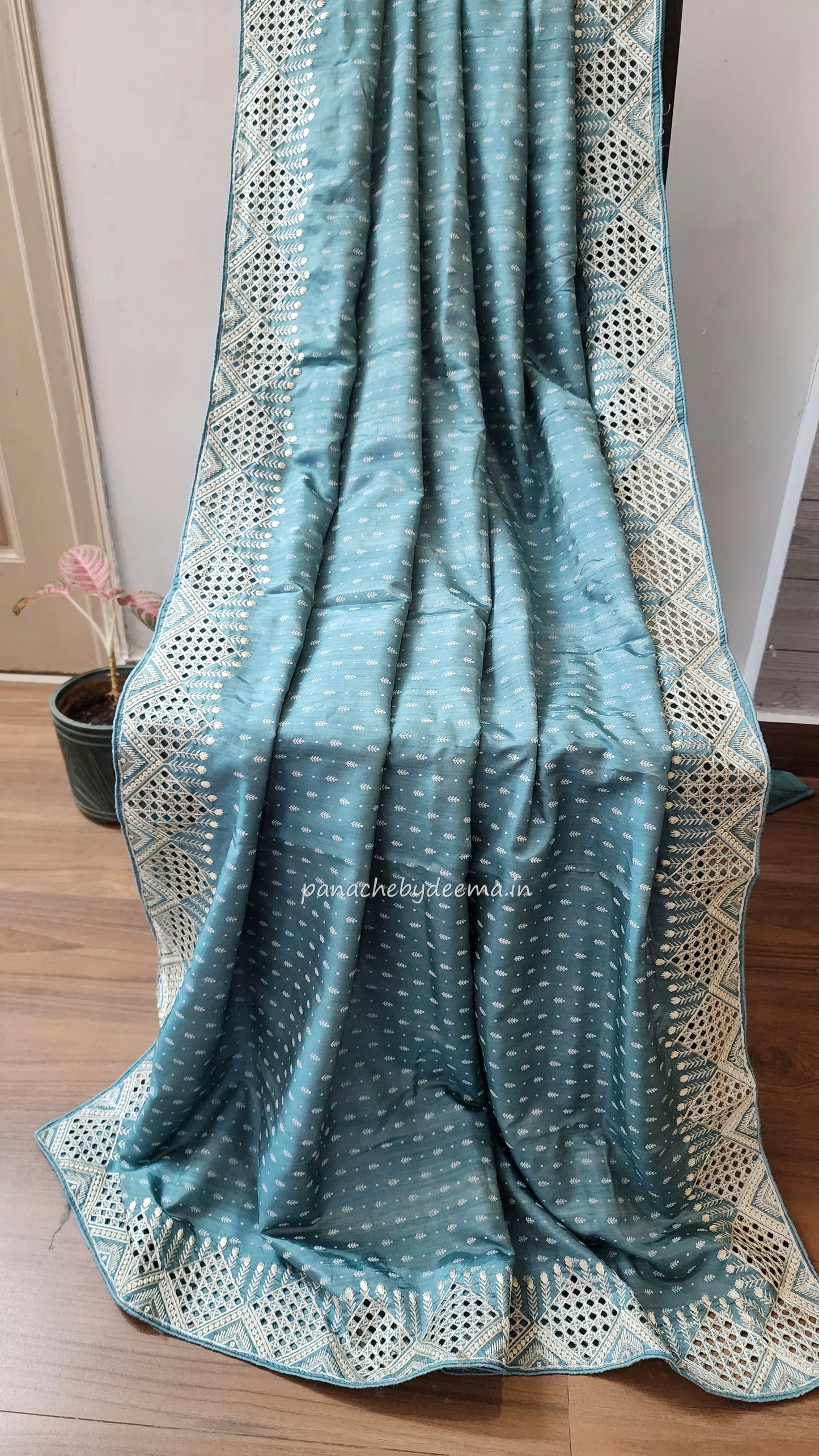 Soft flowy cut work saree with cut work borders | Dark sea green | CT111