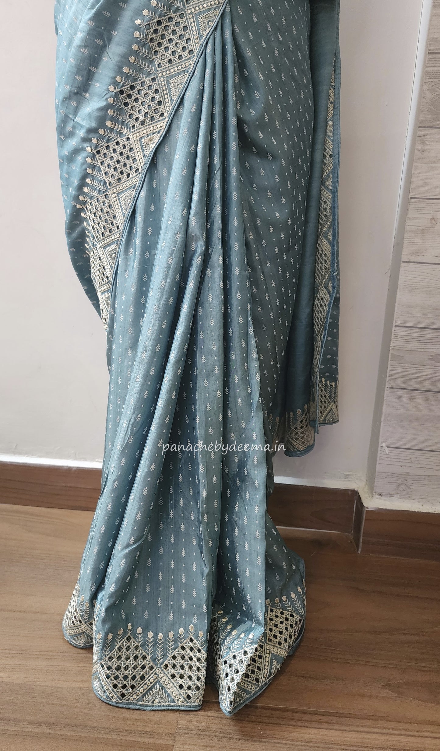Soft flowy cut work saree with cut work borders | Dark sea green | CT111