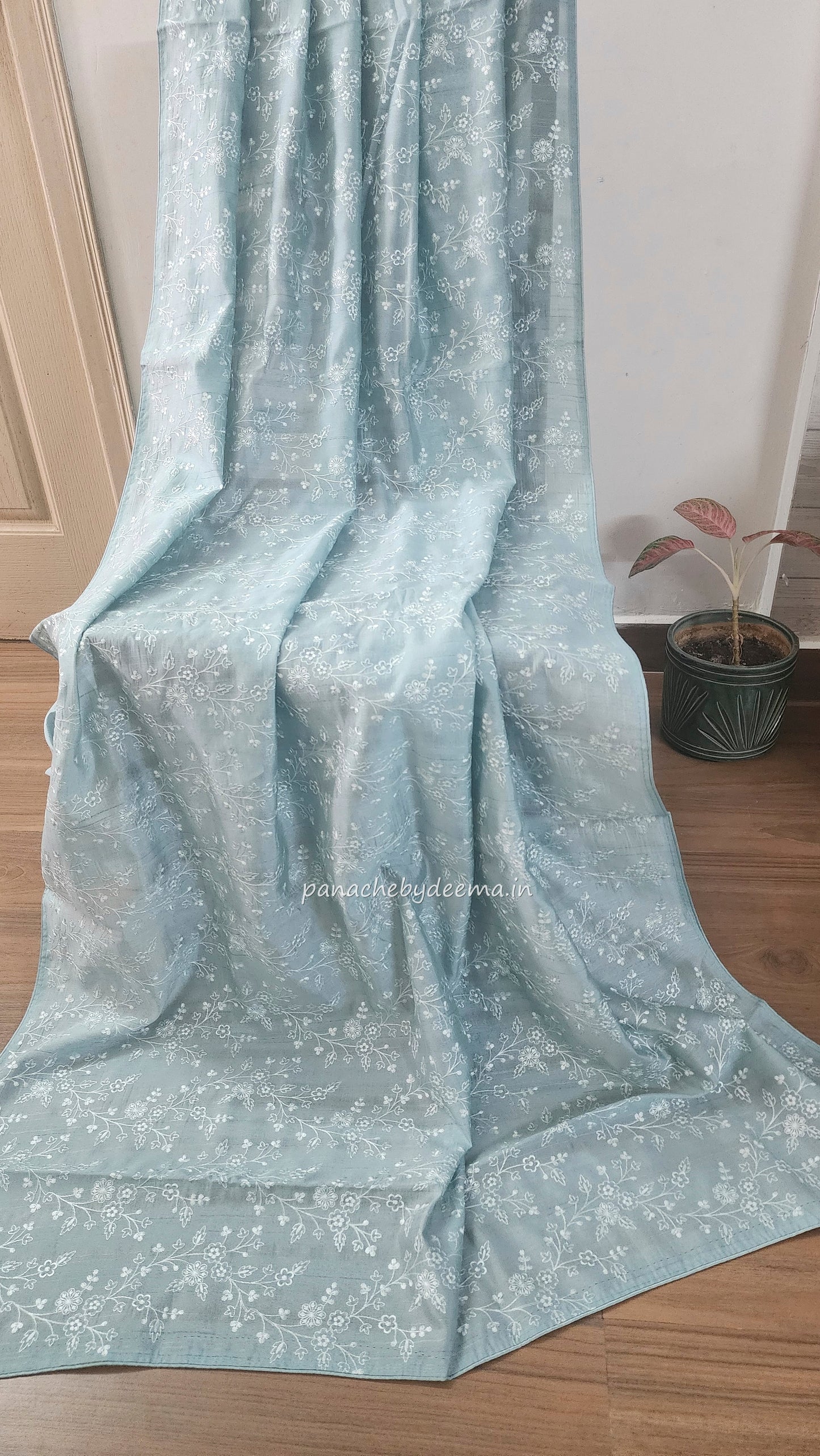 Pastel semi raw silk saree with embroidery| light sea blue | PSTL7
