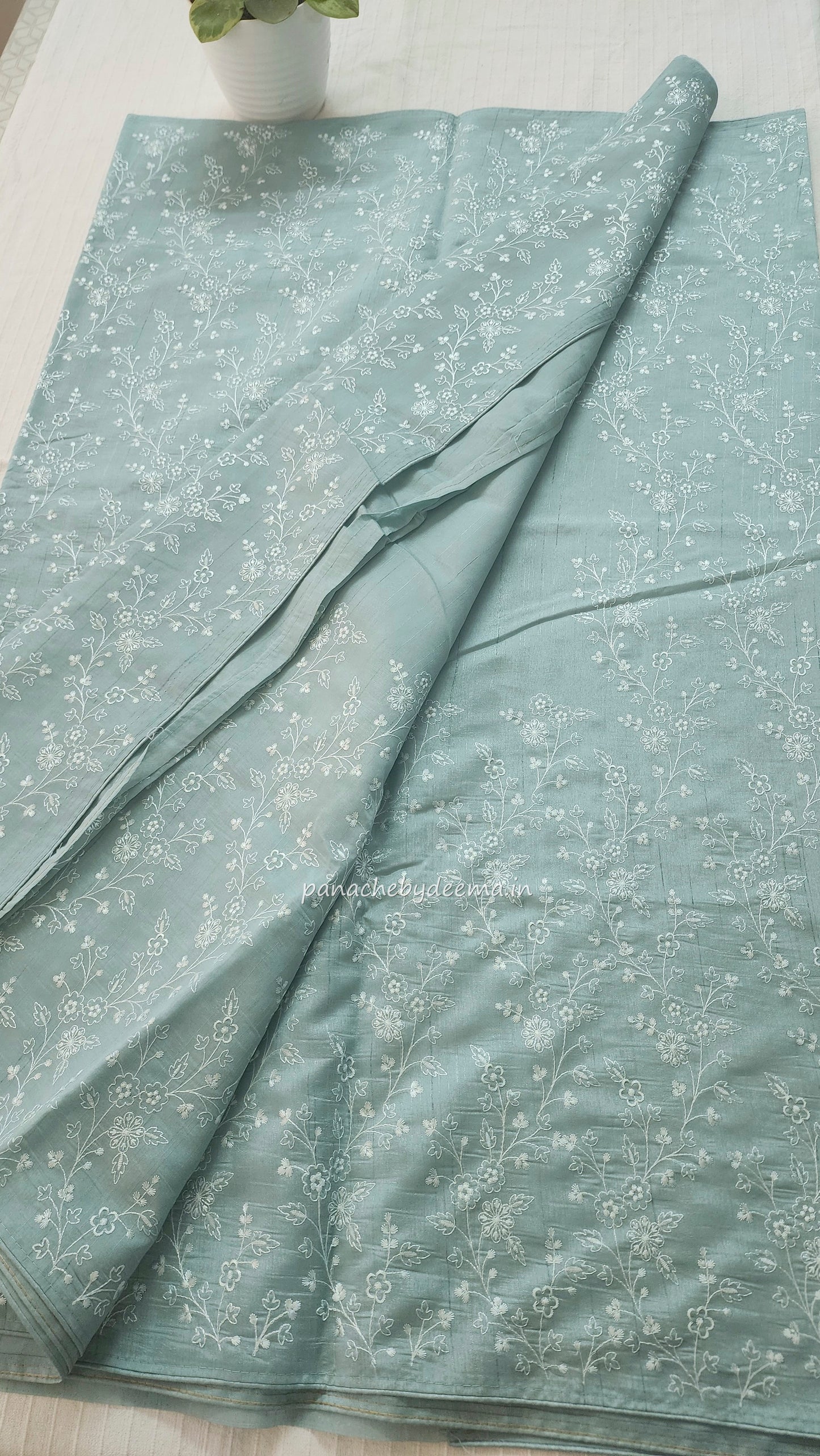 Pastel semi raw silk saree with embroidery| light sea blue | PSTL7