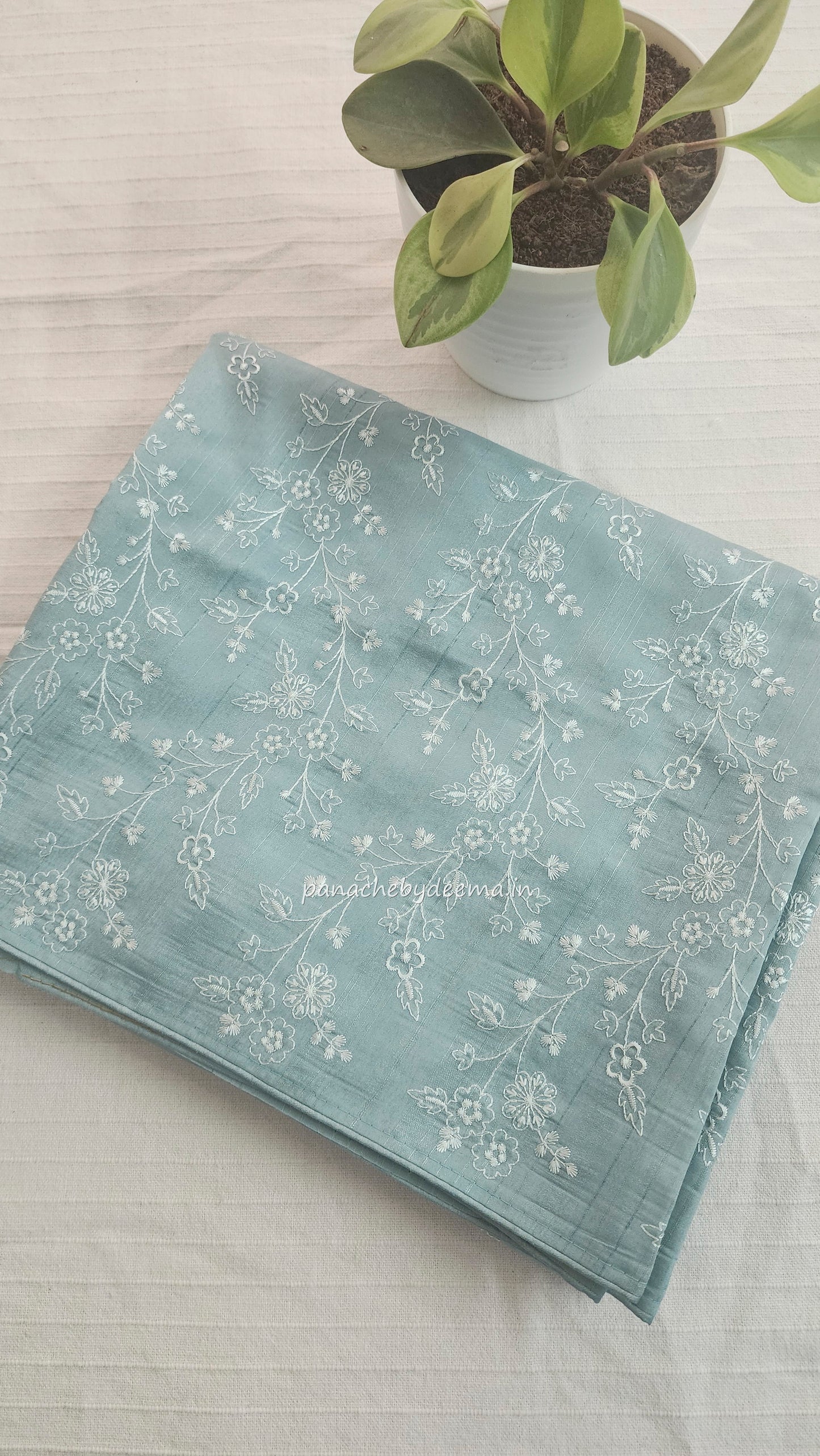 Pastel semi raw silk saree with embroidery| light sea blue | PSTL7