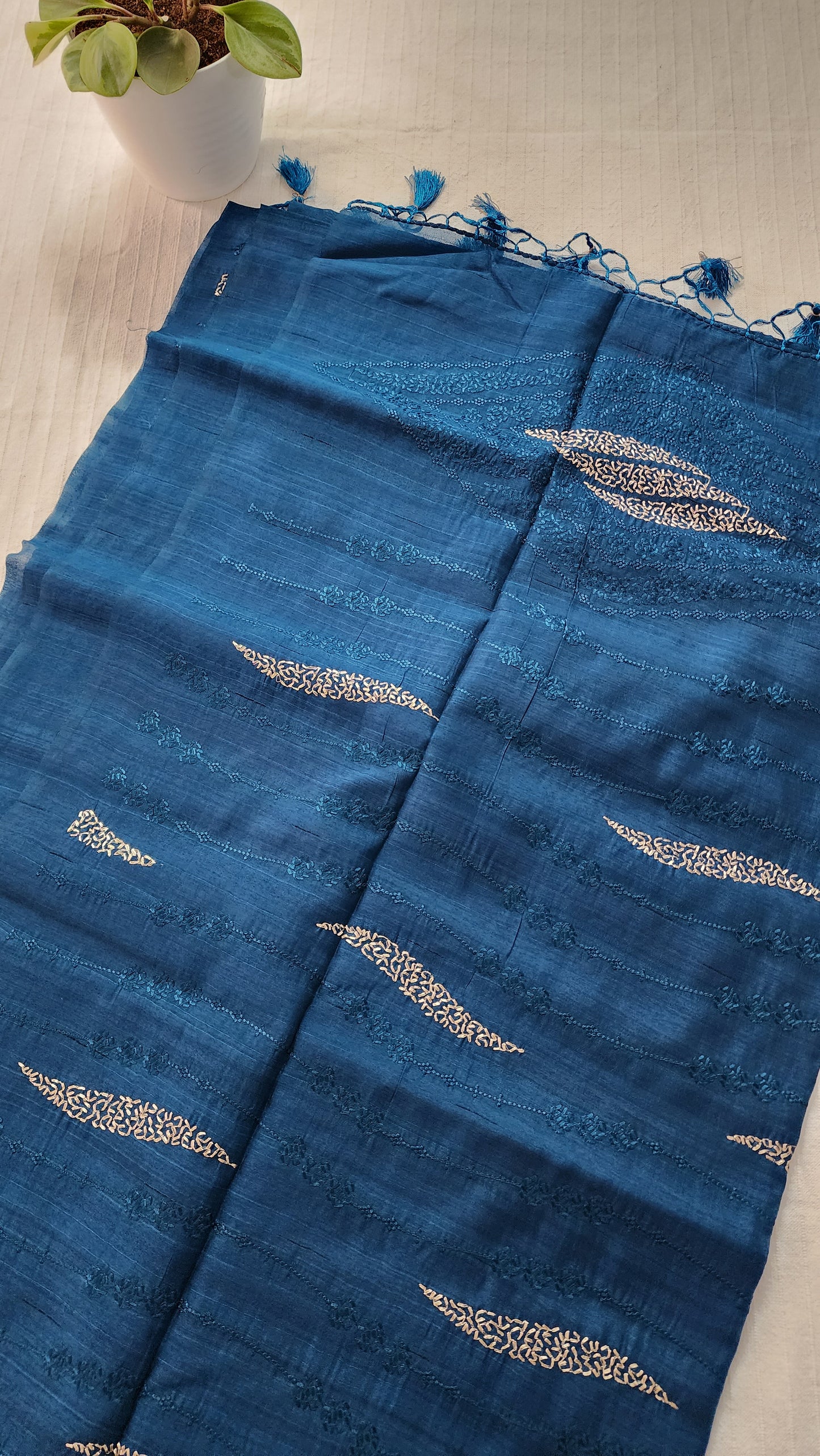Matka silk designer saree with embroidery | Teal blue | MT14