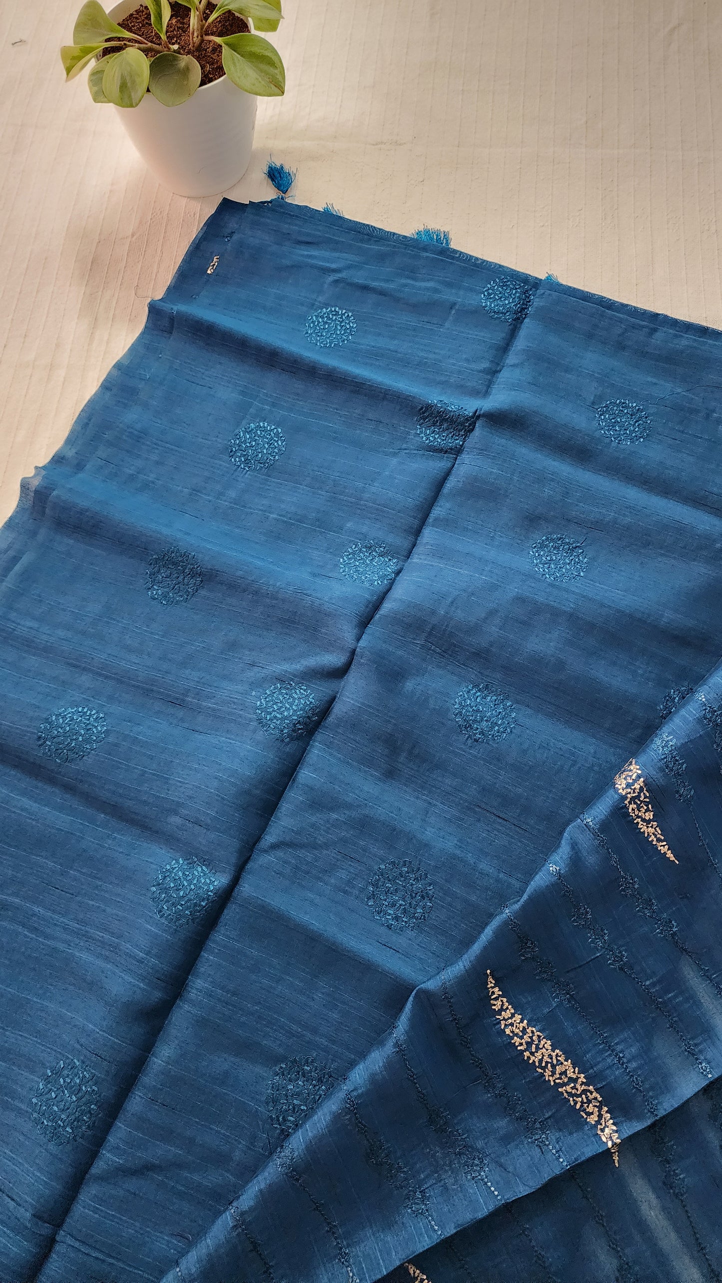 Matka silk designer saree with embroidery | Teal blue | MT14