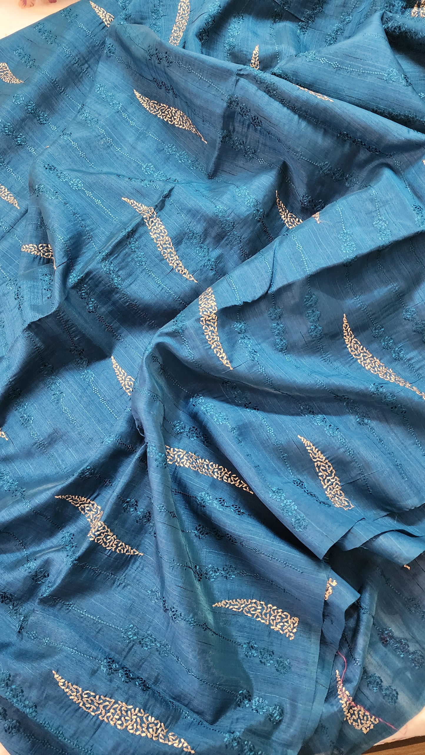Matka silk designer saree with embroidery | Teal blue | MT14