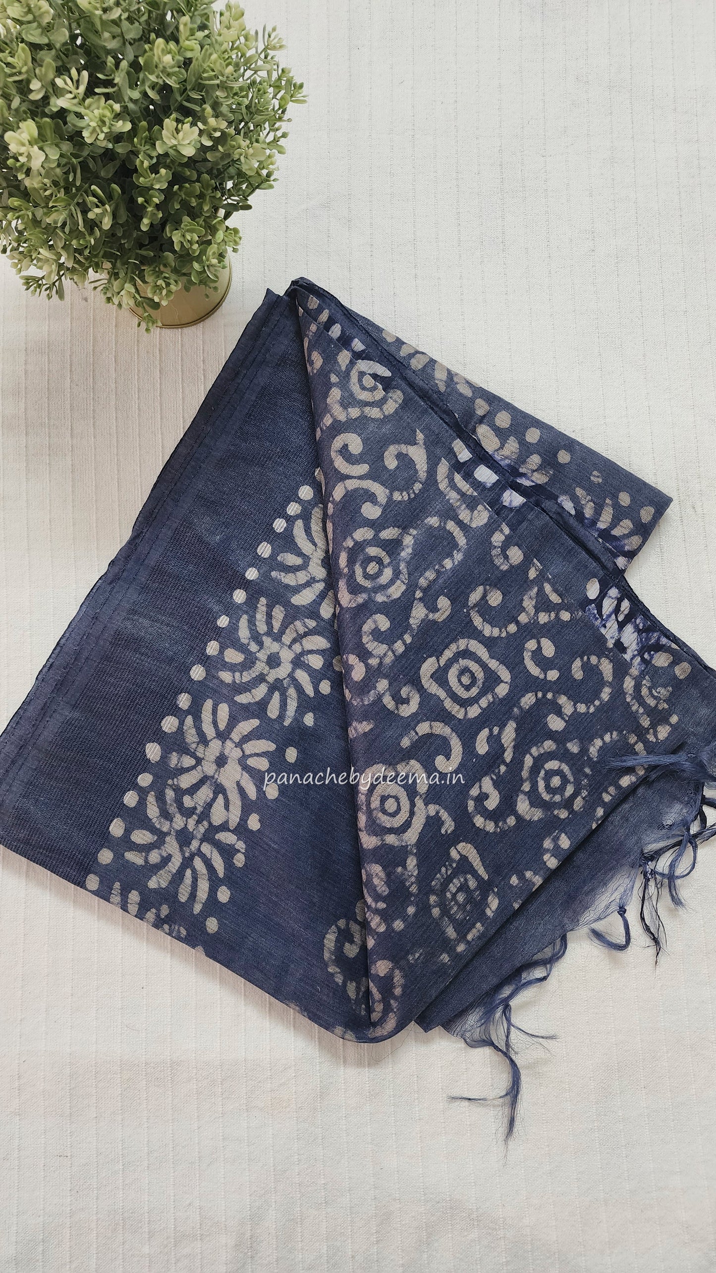 Semi tussar saree with Batik design | Blue |BT3