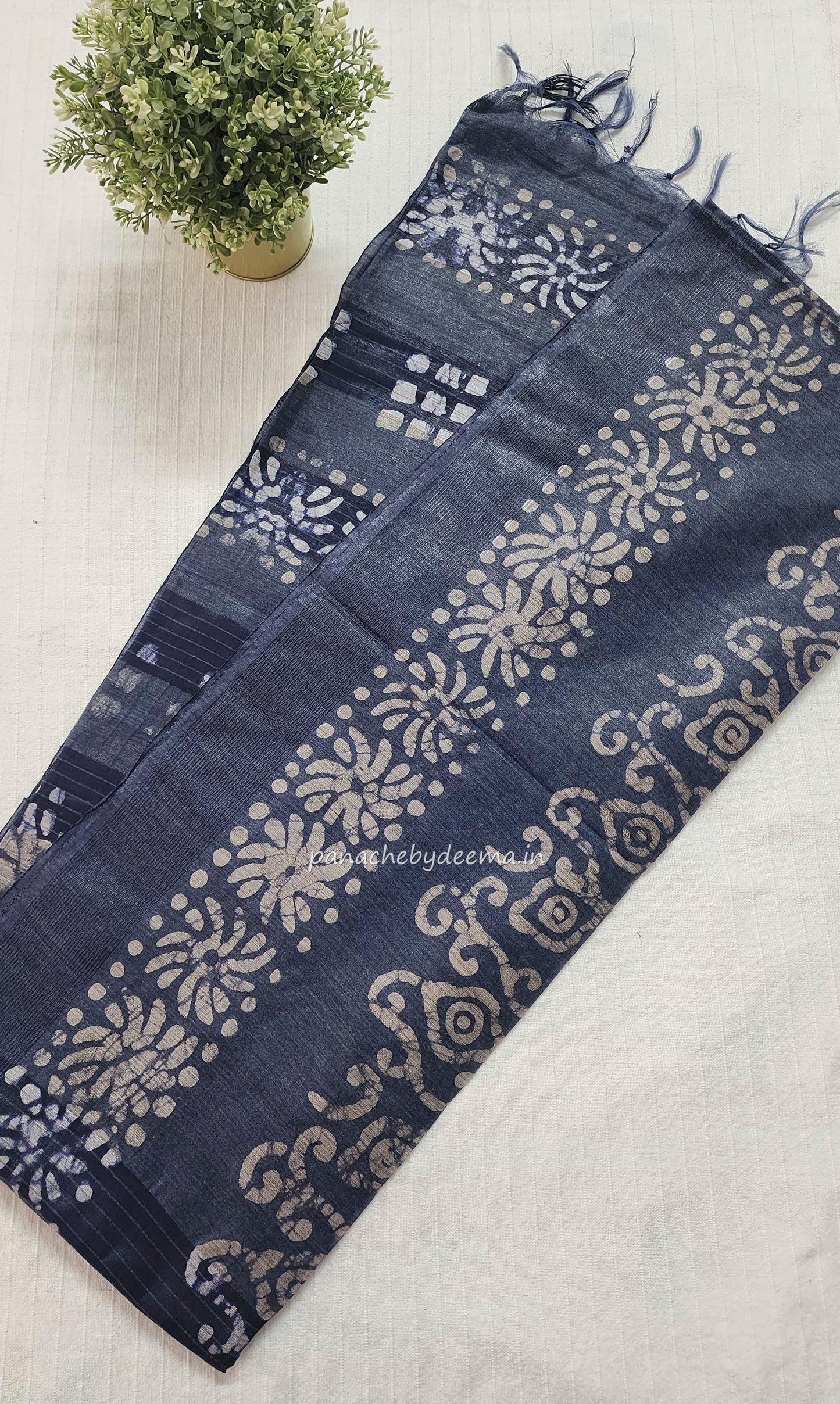 Semi tussar saree with Batik design | Blue |BT3