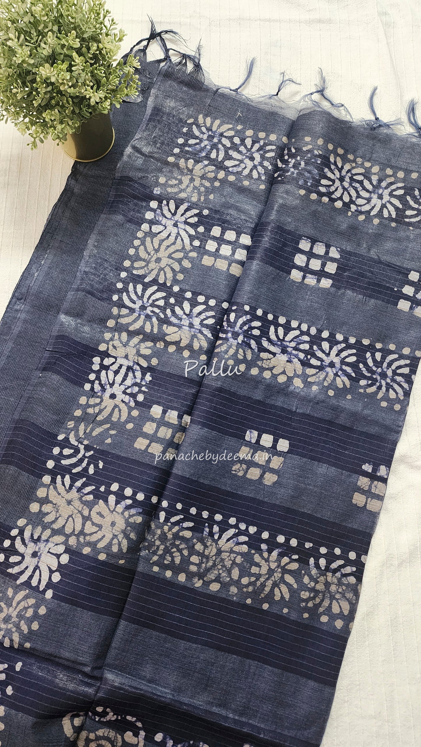 Semi tussar saree with Batik design | Blue |BT3