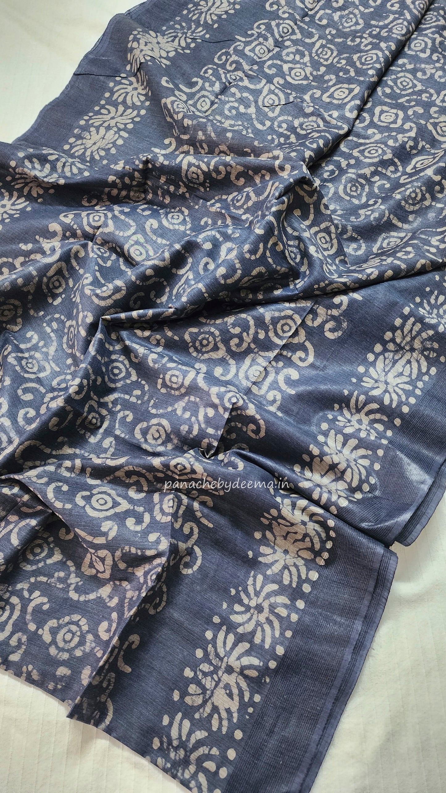 Semi tussar saree with Batik design | Blue |BT3