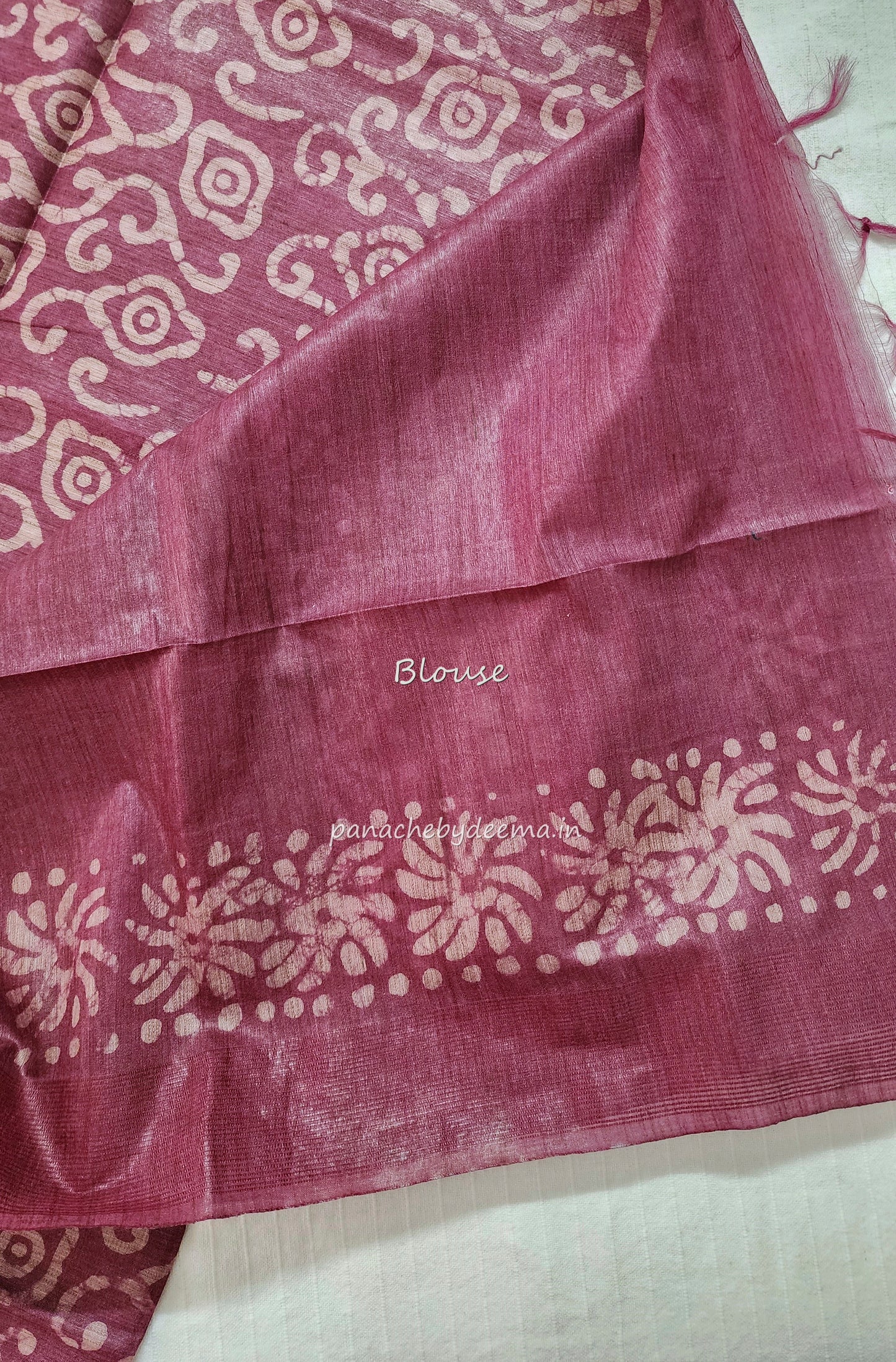 Semi tussar saree with Batik design | Pink |BT2